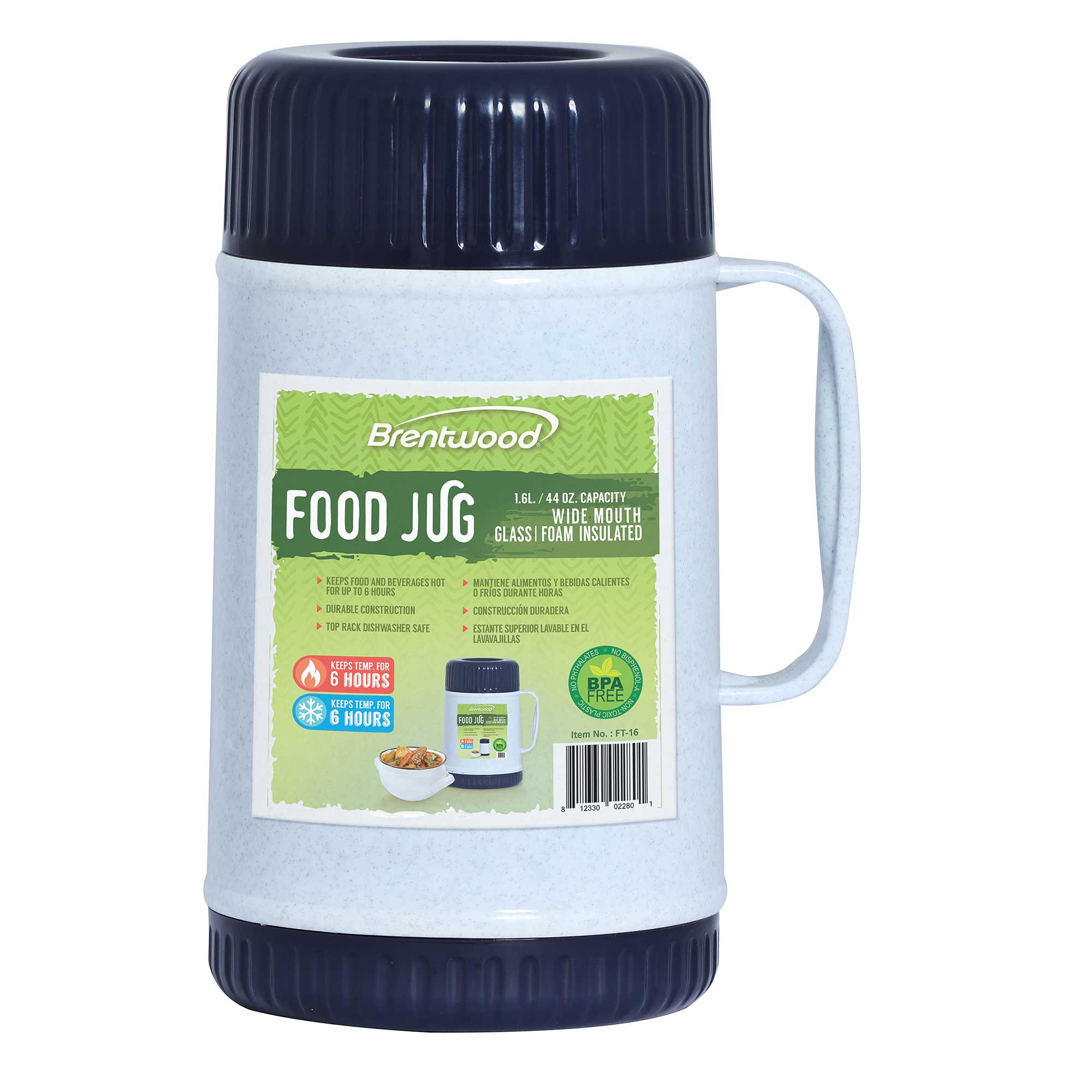 Thermos Glass Wide-mouth Food Jar with Folding Spoon, 16 oz, Blue