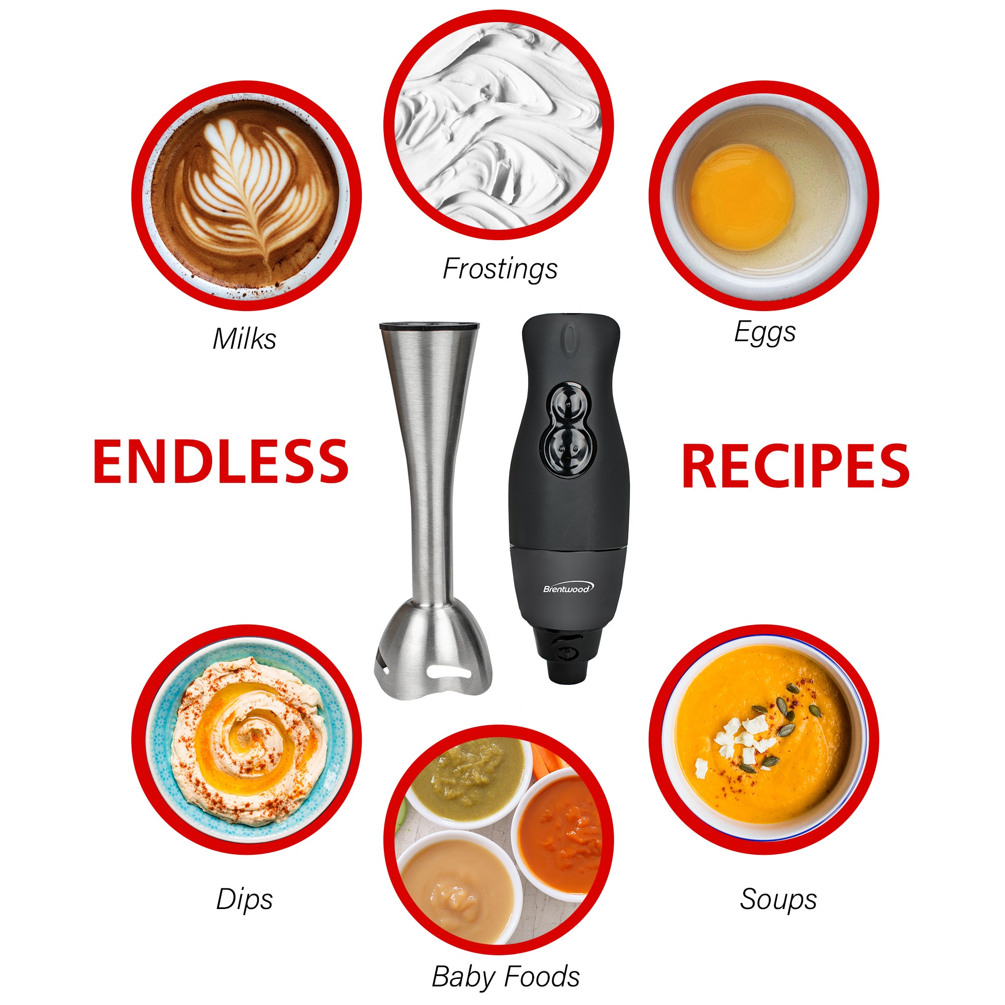 Brentwood HB-33BK 2-Speed 200W Stainless Steel Hand Blender, Black