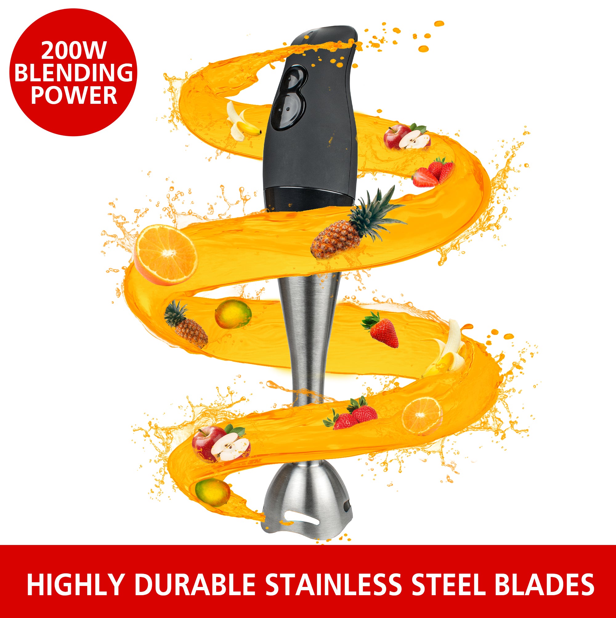 Brentwood HB-33BK 2-Speed 200W Stainless Steel Hand Blender, Black