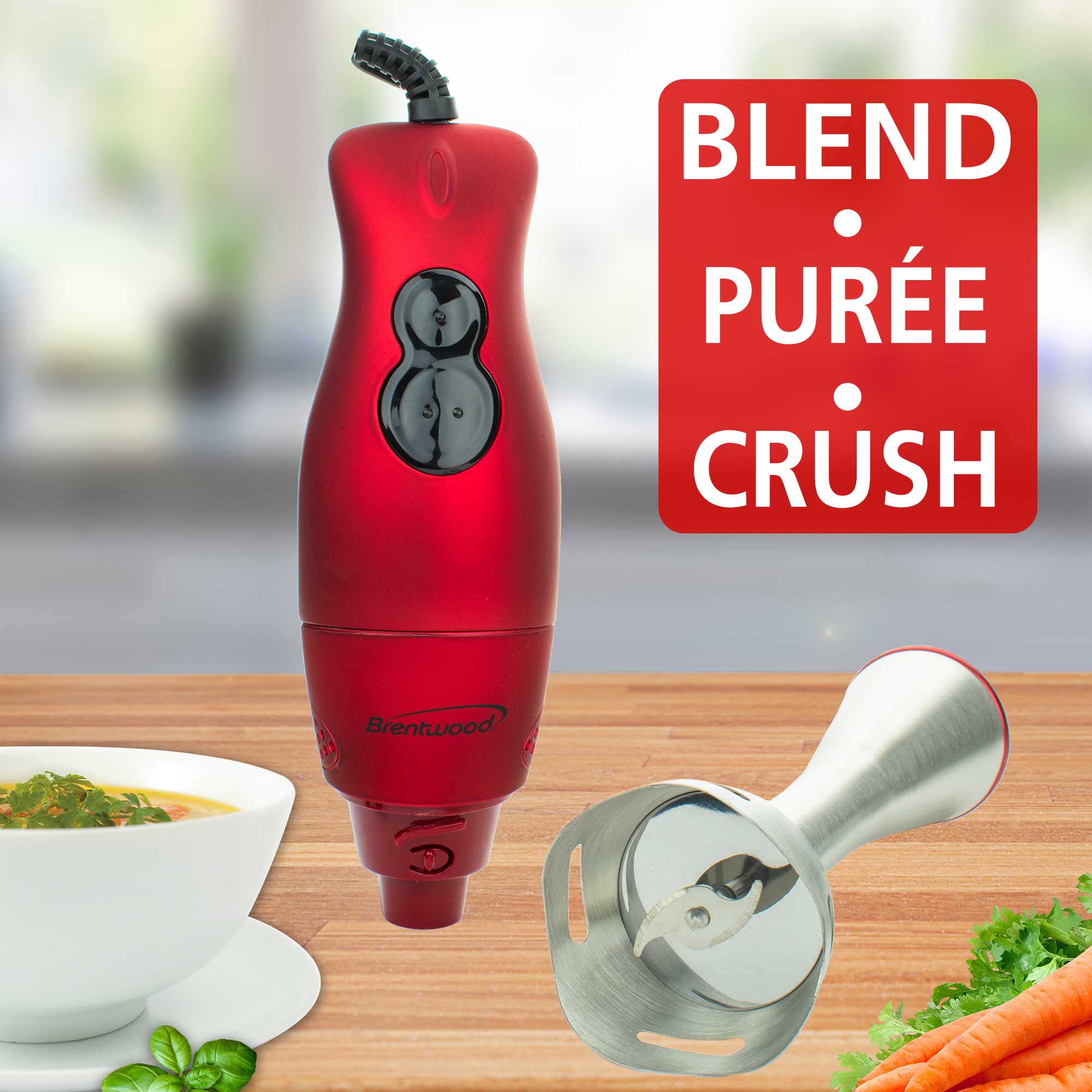 Brentwood HB-33R 2-Speed 200W Stainless Steel Hand Blender, Red