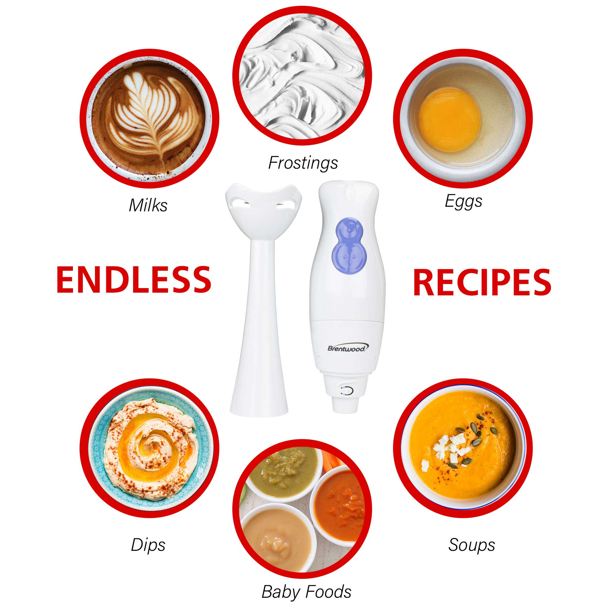 Brentwood HB-31 2-Speed 200W Hand Blender, White