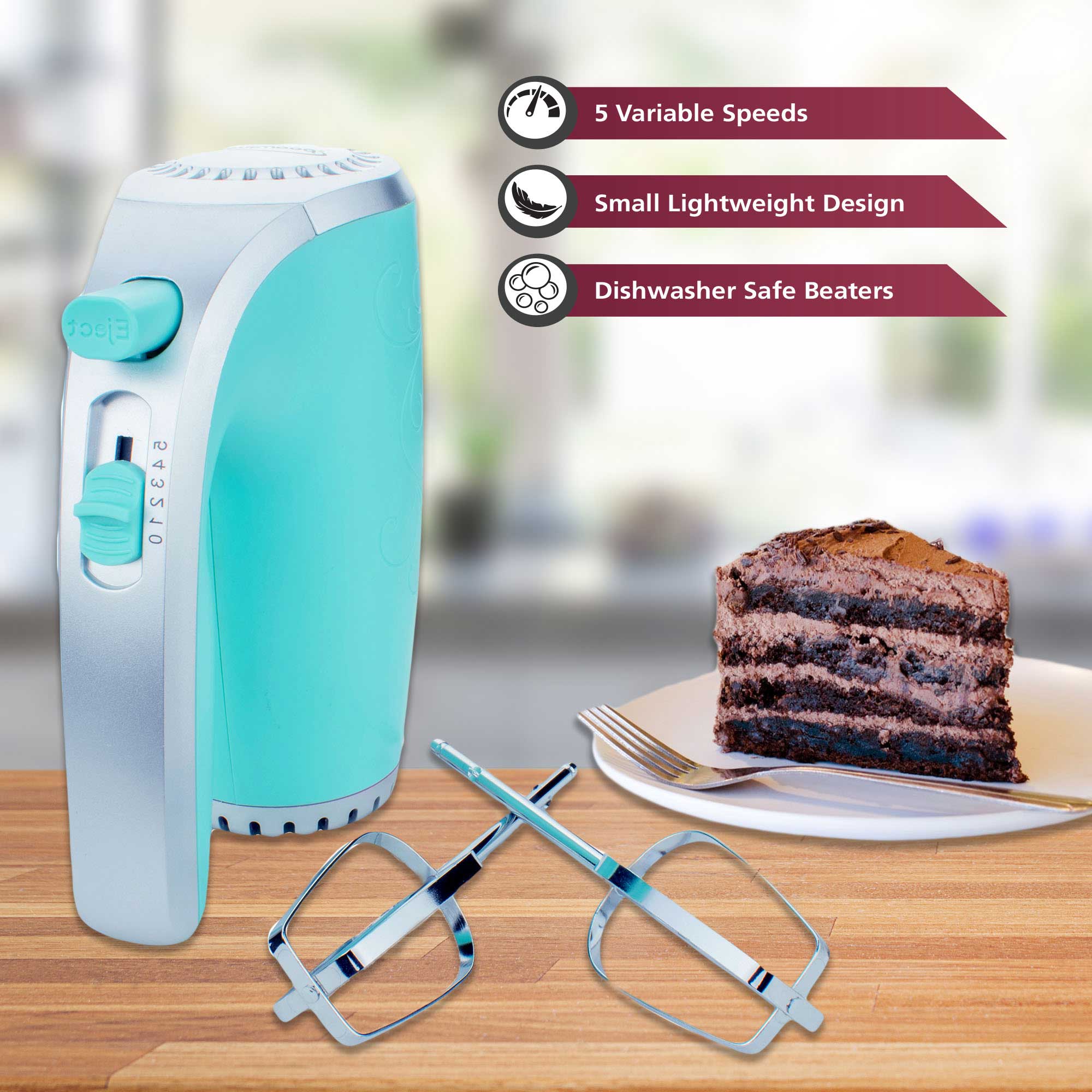 Brentwood HM-48BL Lightweight 5-Speed Electric Hand Mixer, Blue