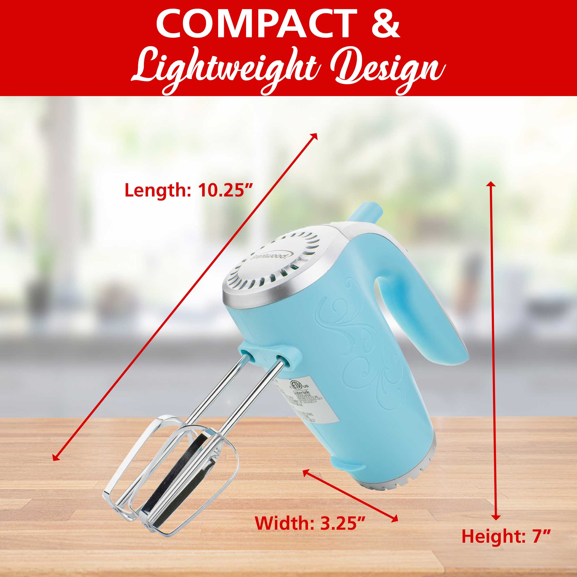 Brentwood HM-48BL Lightweight 5-Speed Electric Hand Mixer, Blue