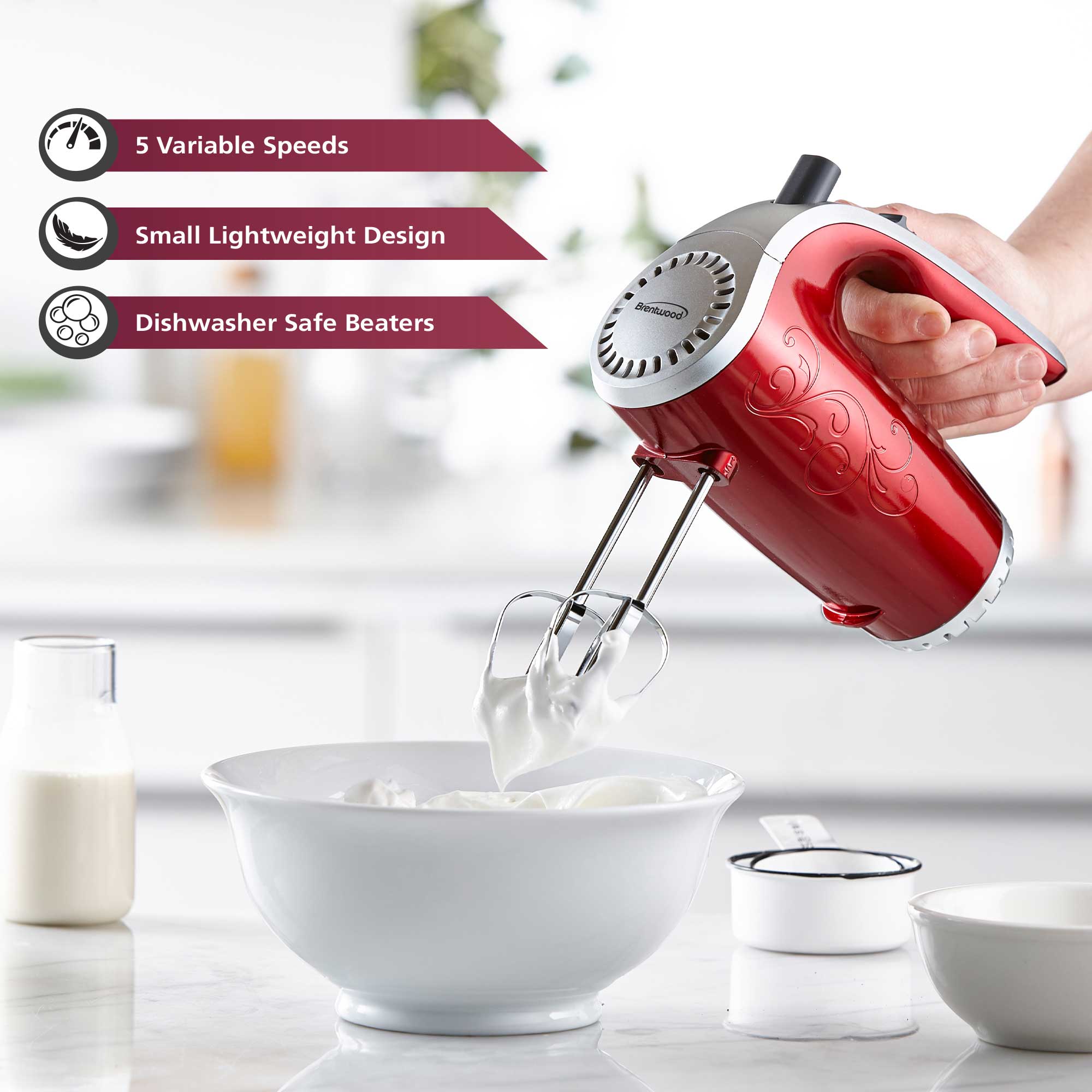 Brentwood HM-48R Lightweight 5-Speed Electric Hand Mixer, Red ...