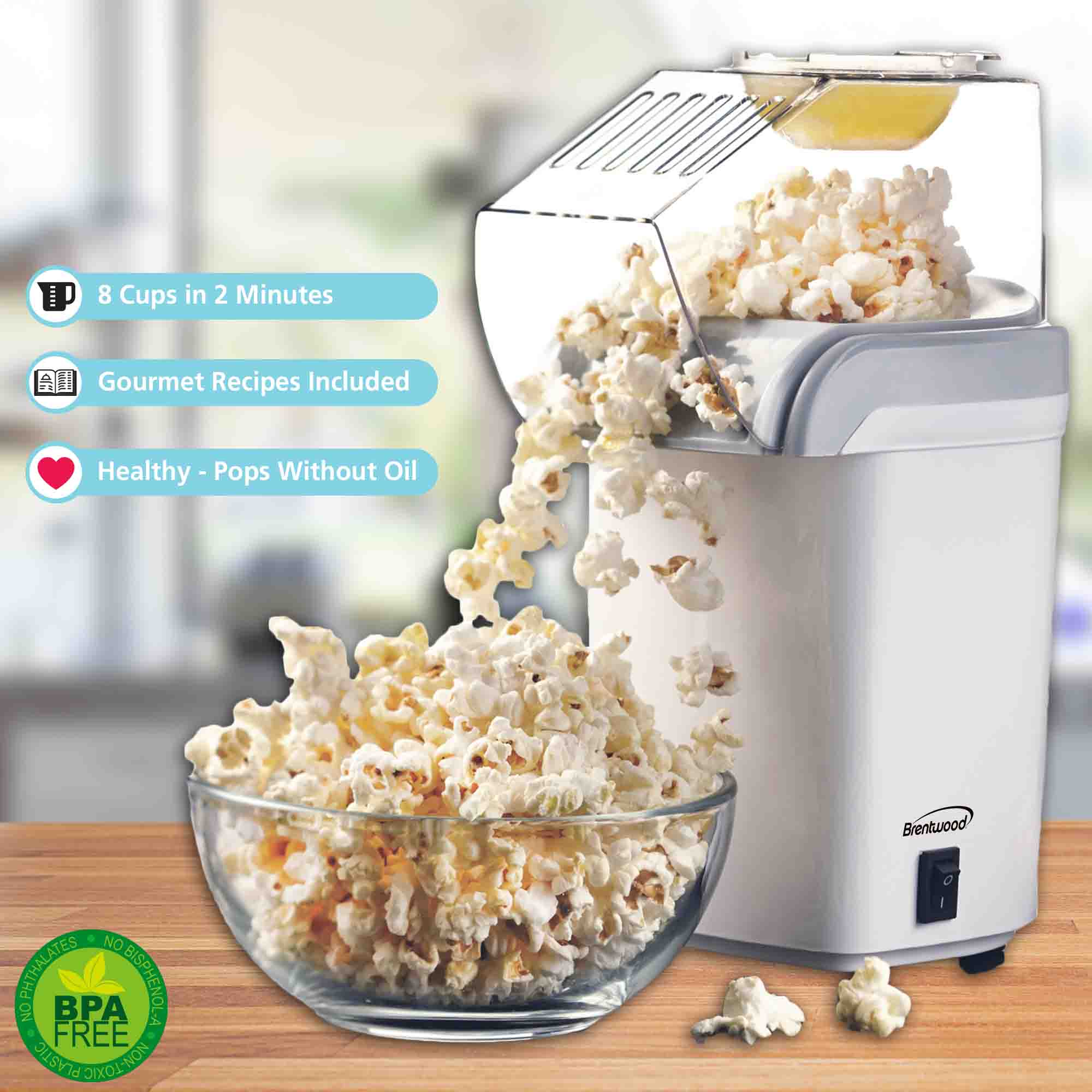 Use a hot air popper for the fluffiest low calorie popcorn! No oil