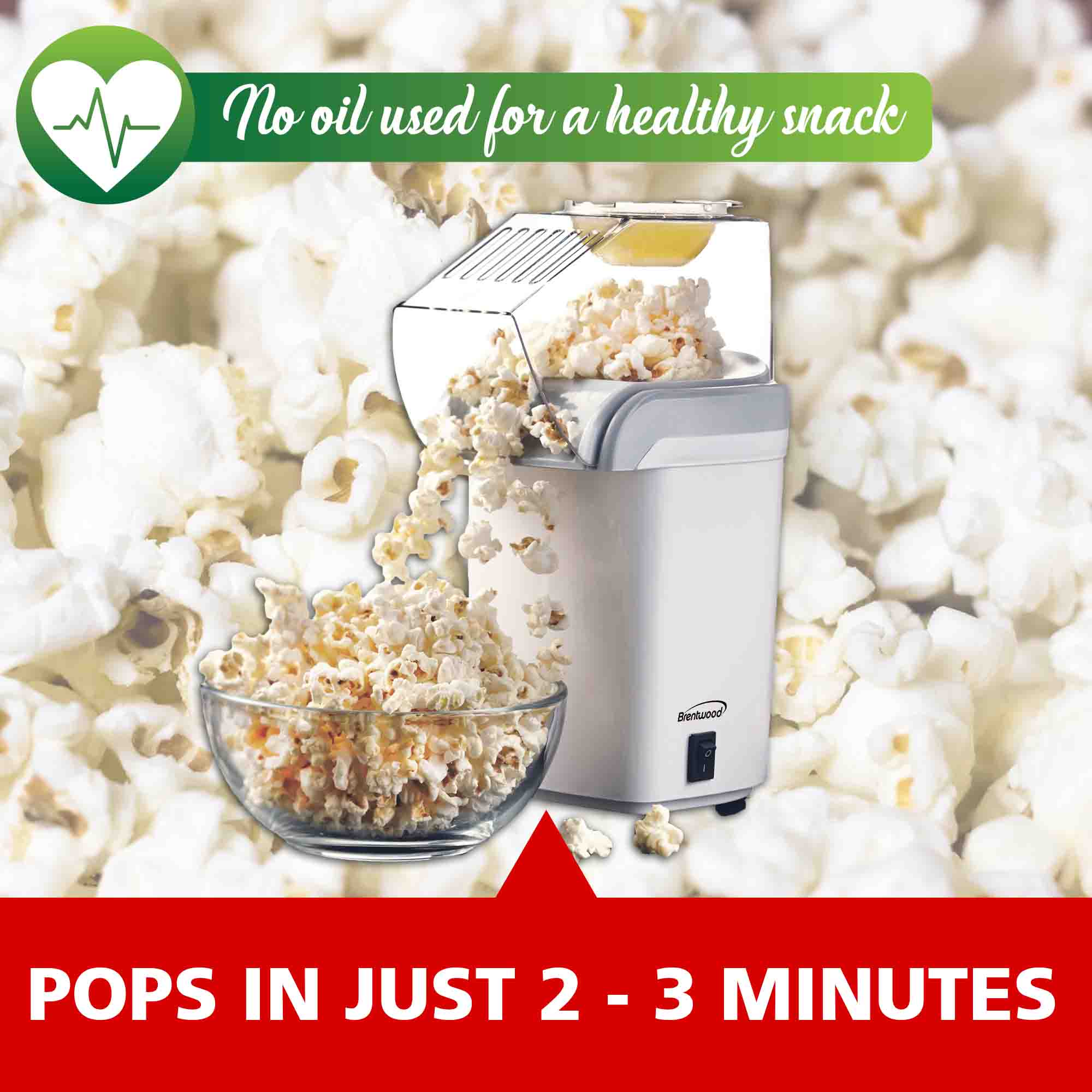 Brentwood Hot Air Popcorn Maker, 10-1/2H x 7-1/2W x 5D, Red