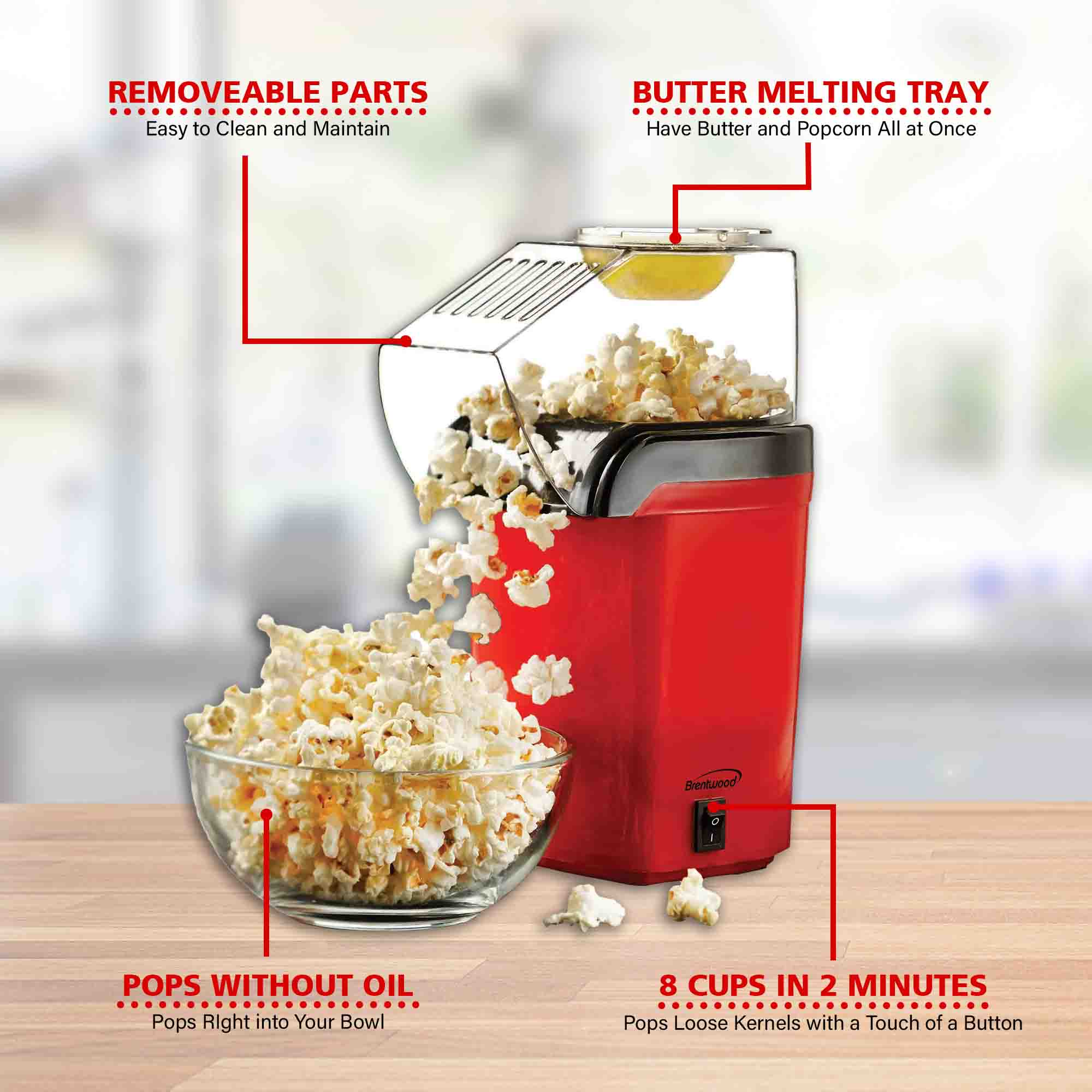 De Maker Die Van De Hete Luchtpopcorn Popcorn Verzenden Naar Een Kom De Maker Die Van De Hete Luchtpopcorn Popcorn Verzenden Naar Een Kom