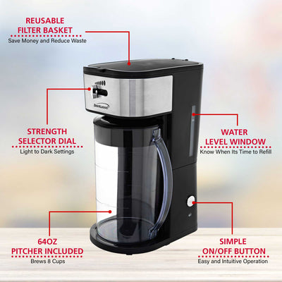 Brentwood Appliances KT-2150BL Iced Tea & Coffee Maker - 64 Oz Pitcher, Blue, Strength Selector