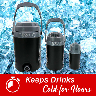Brentwood G-2300BK Insulated Sports Water Jug 3-Piece Set 30oz, 64oz, and 1.5-Gallon, Fence Hook Handle, Protective Locking Lids, Black