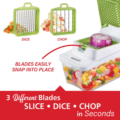 Brentwood KA-5022G Food Chopper and Vegetable Dicer with 6.75-Cup Storage Container and Stainless Steel Blades, Green