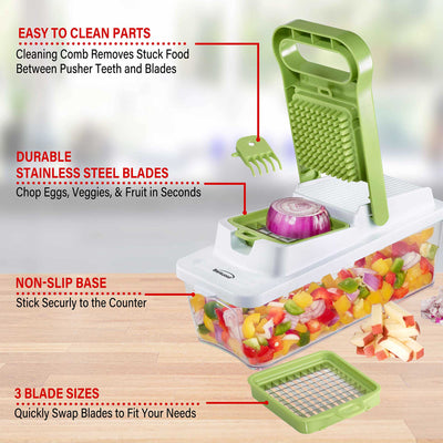 Brentwood KA-5022G Food Chopper and Vegetable Dicer with 6.75-Cup Storage Container and Stainless Steel Blades, Green