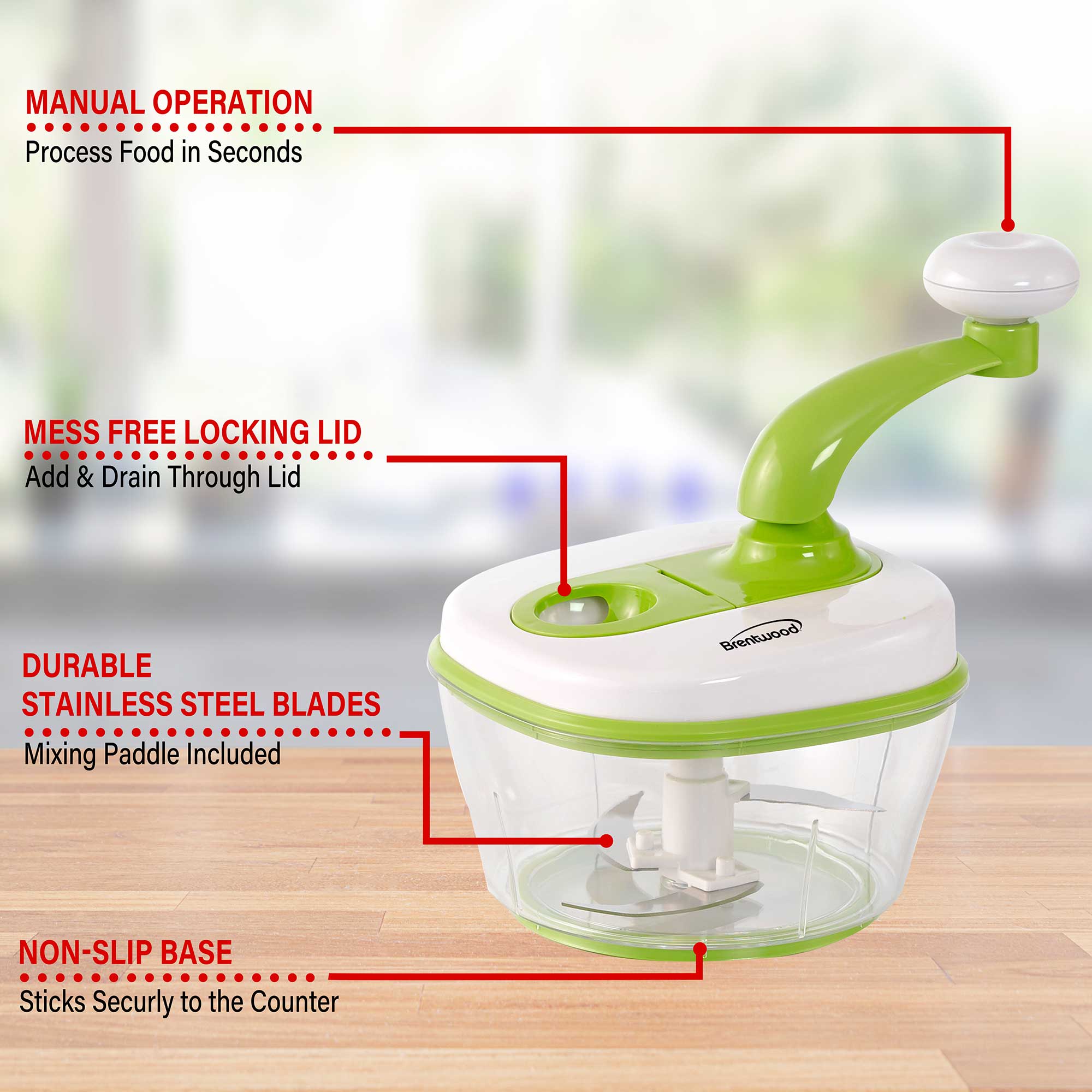 Brentwood KA-5050G 8-Cup Food Processor with Stainless Steel Blades and Paddle Mixer, Green