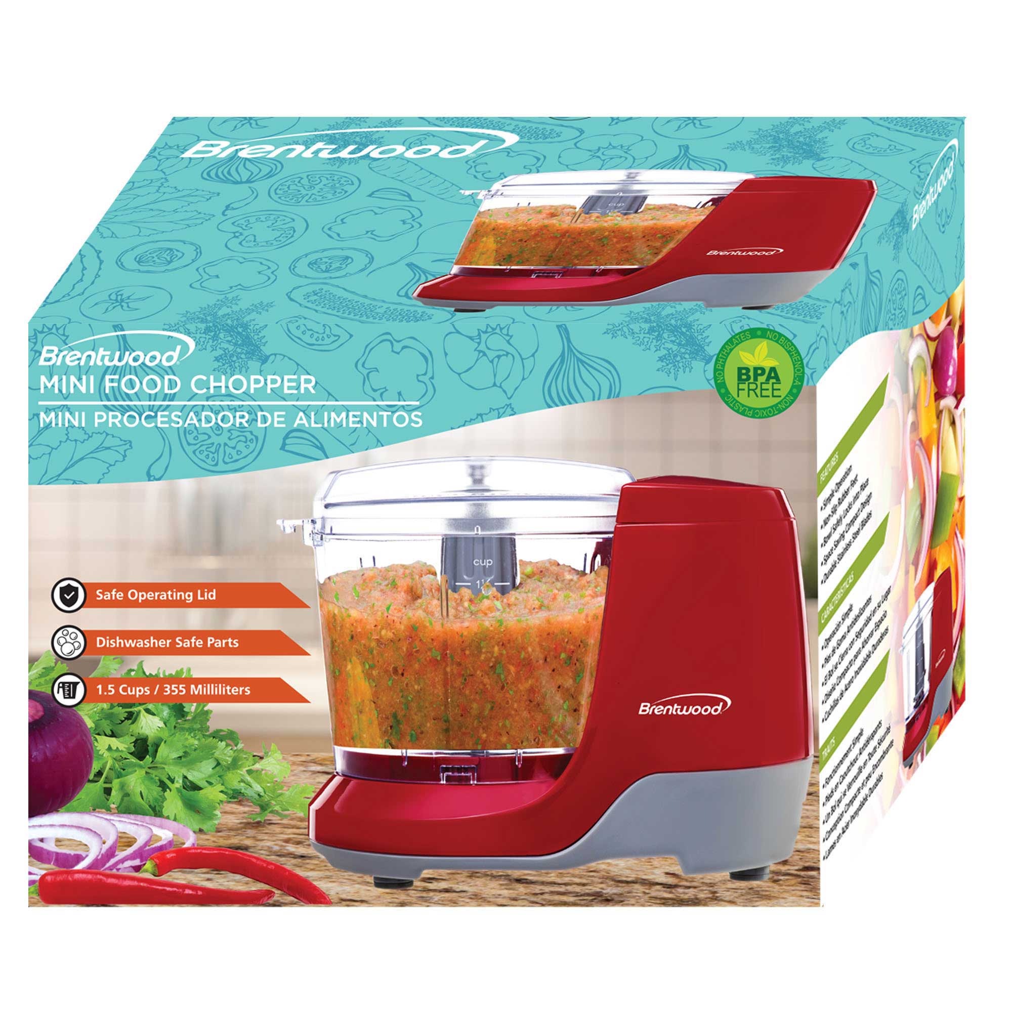 Brentwood MC-109R 1.5 Cup Mini Food Chopper, Red