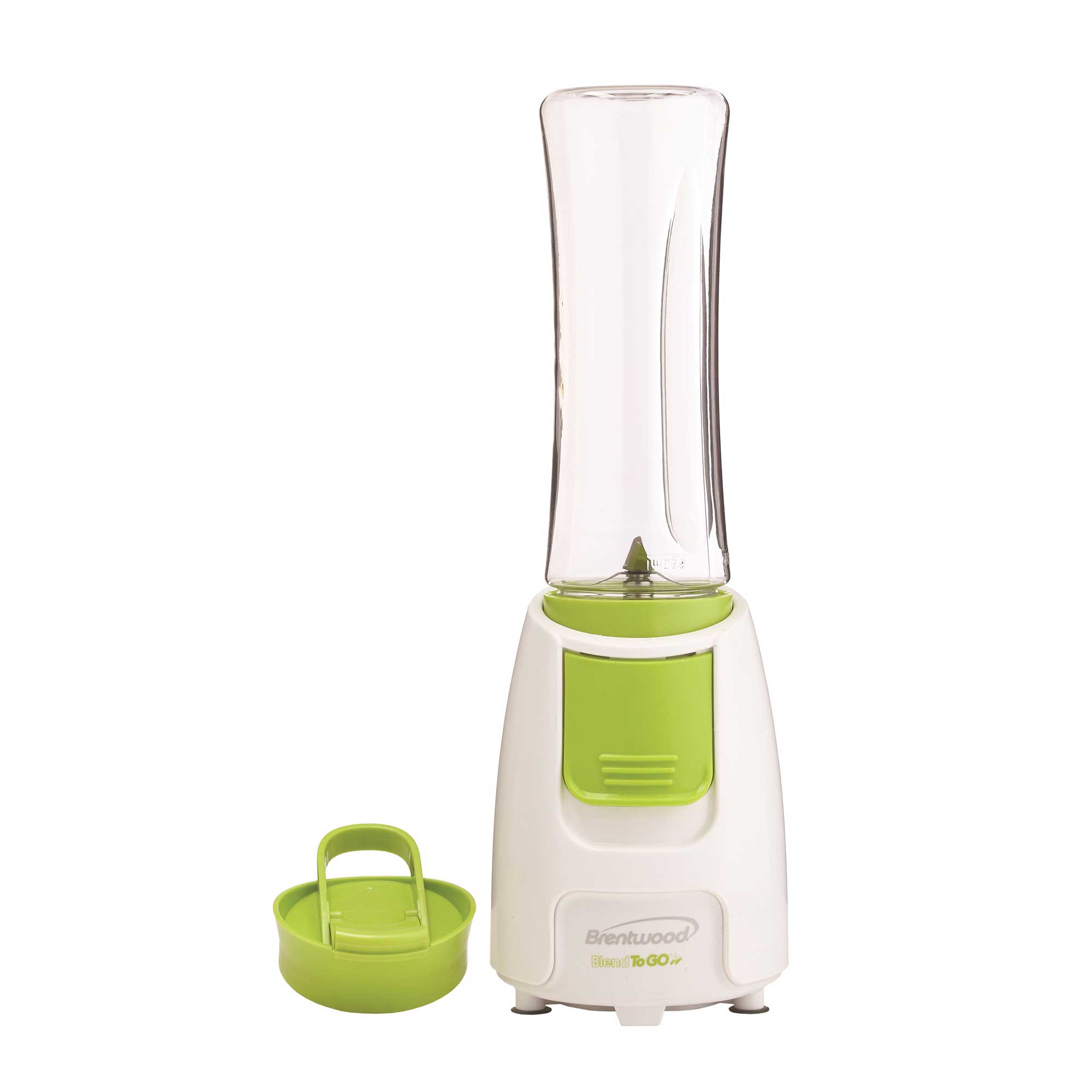 White and green Brentwood JB-196 blender with its travel lid