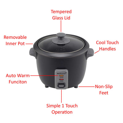 Brentwood TS-700BK 4-Cup Uncooked/8-Cup Cooked Rice Cooker, Black