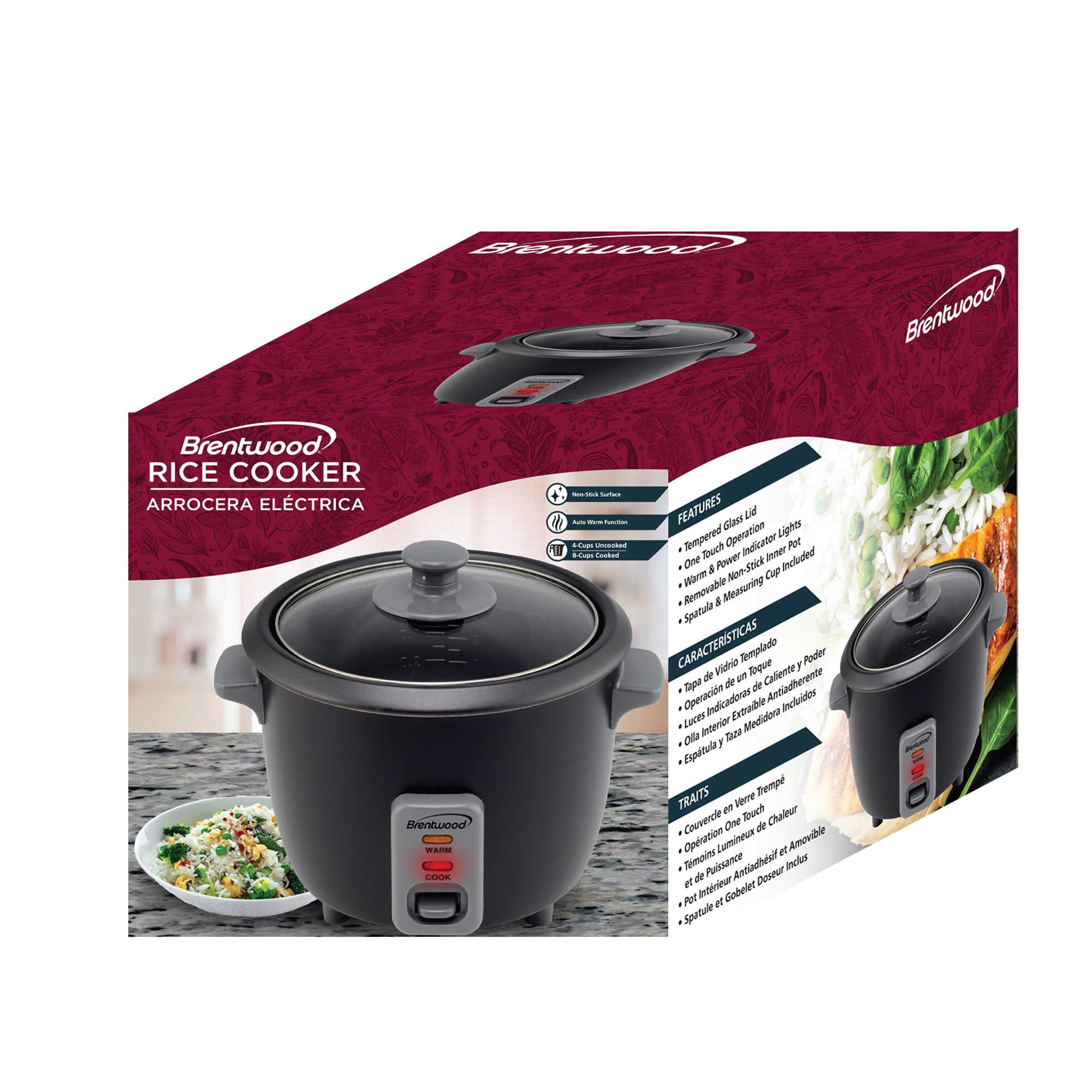 8 Cup Automatic Rice Cooker in Black with Rice Paddle and Measuring Cu