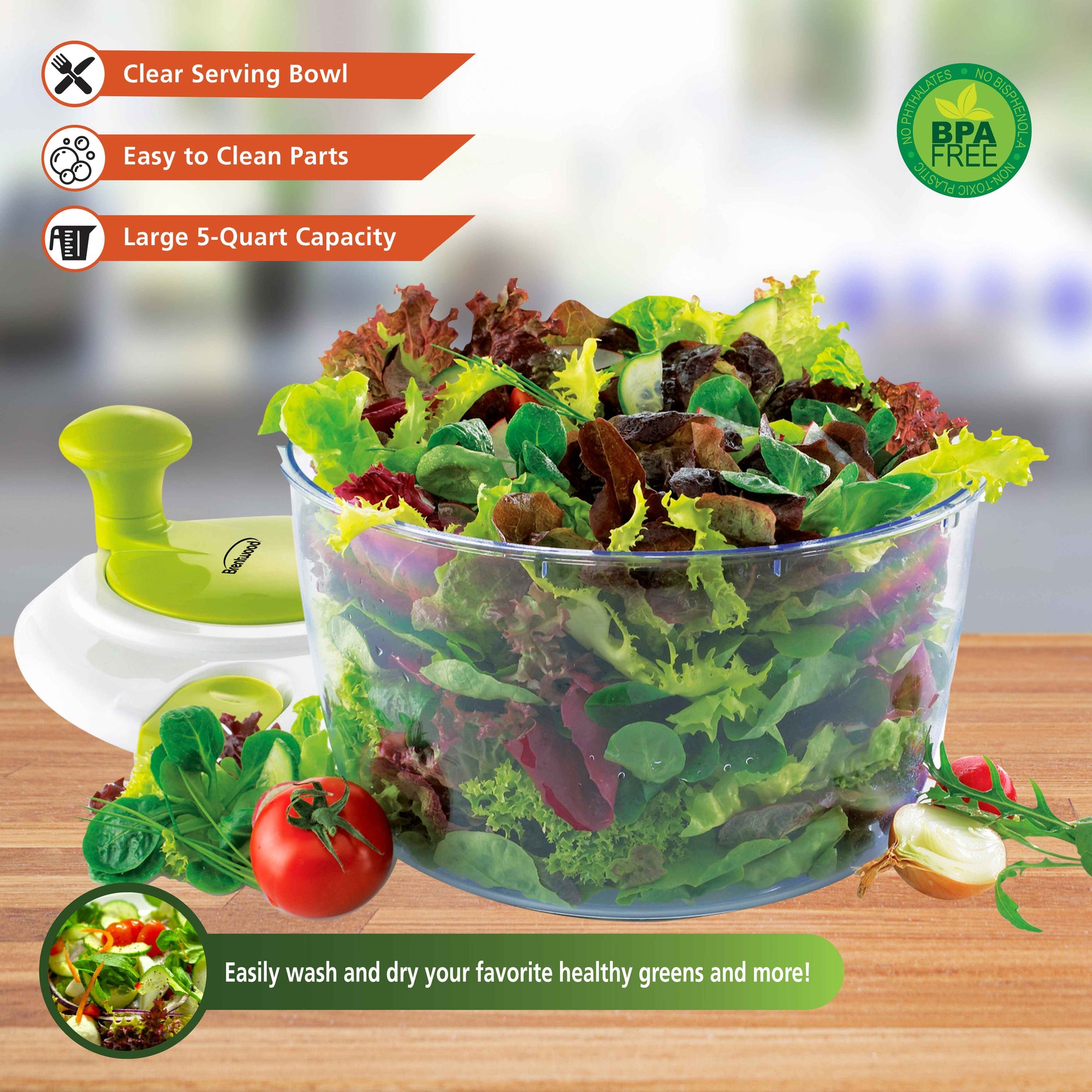 SELECT BALANCE Green Recipe ドライフード Brentwood KA-5030G Salad Spinner with 5-Quart Serving Bowl