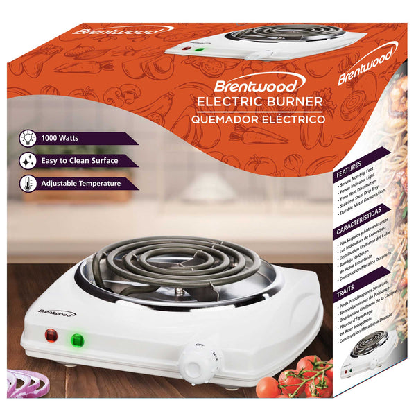 Brentwood TS322 1000w Single Electric Burner, White Brentwood Appliances
