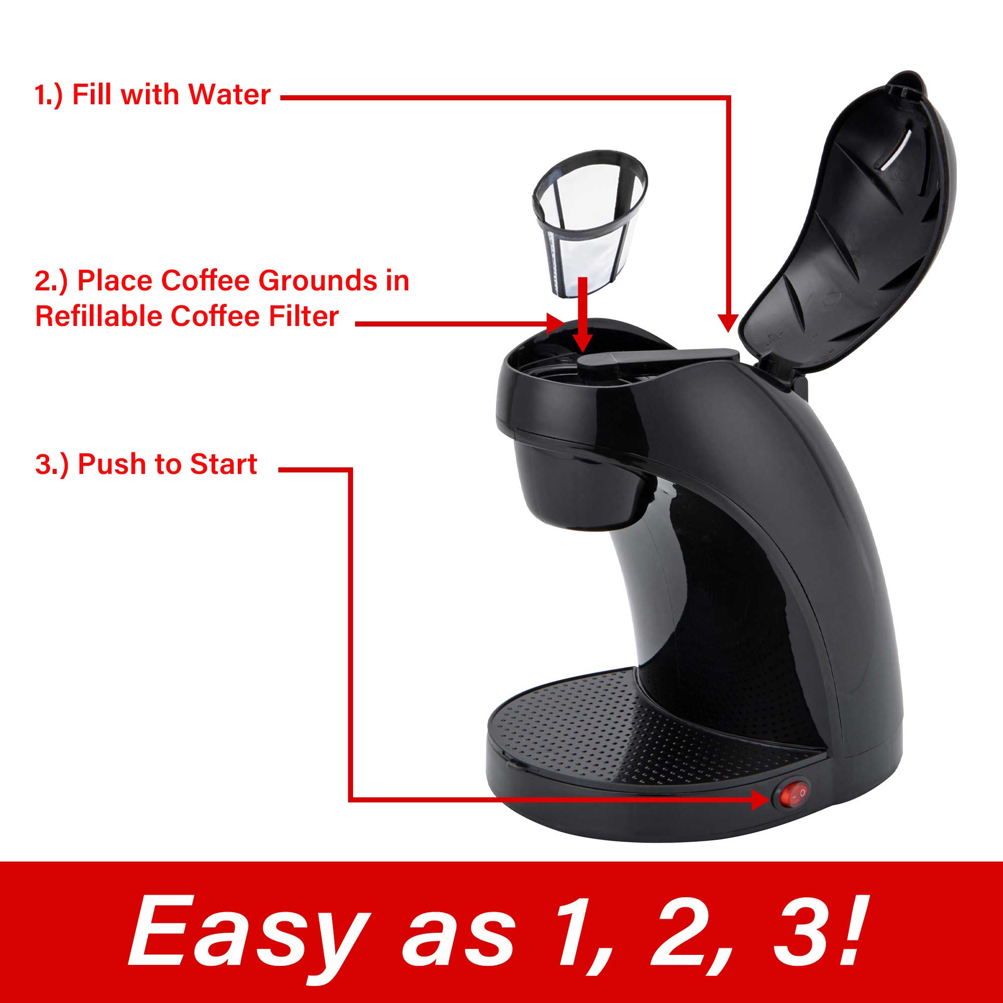 Brentwood TS-112B Single Serve Coffee Maker with Mug, Black