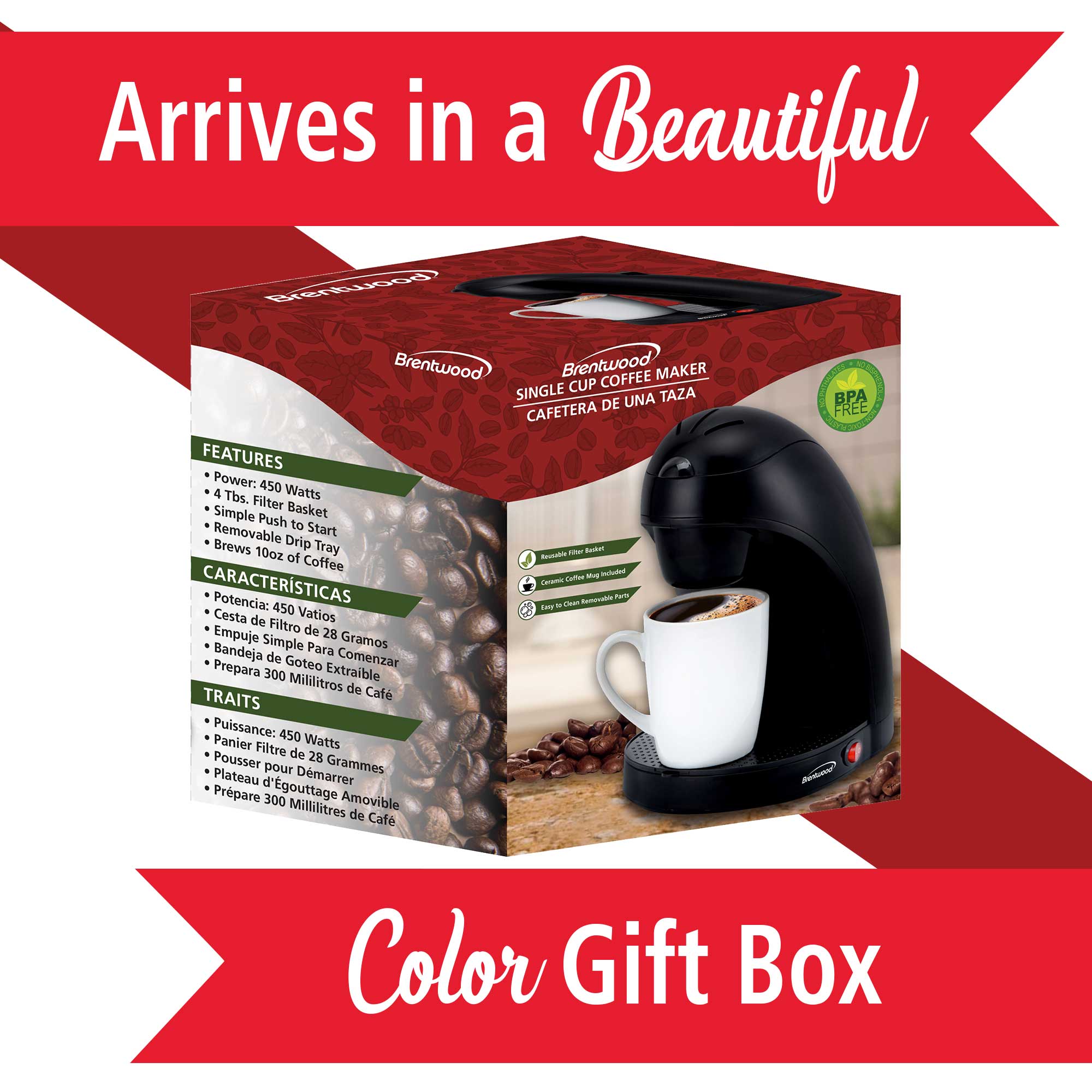 Brentwood TS-112B Single Serve Coffee Maker with Mug, Black