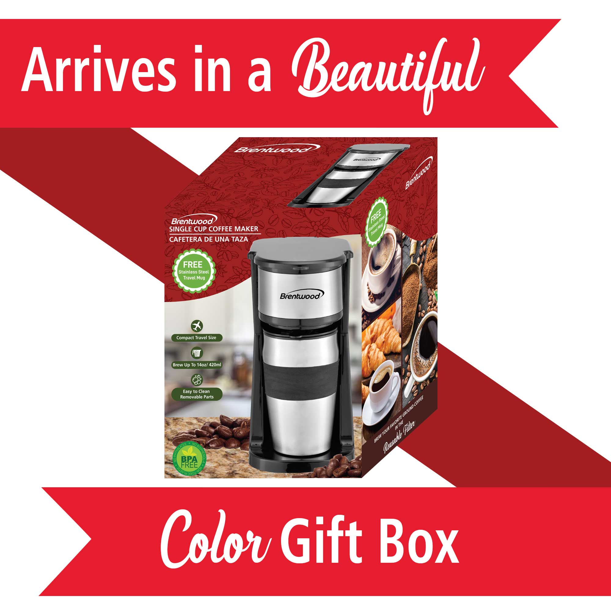 Brentwood TS-1101BK K-Cup® Single Serve Coffee Maker with Reusable Fil -  Brentwood Appliances