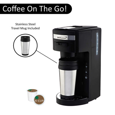 Brentwood TS-114 K-Cup® Single Serve Coffee Maker with Travel Mug, Black