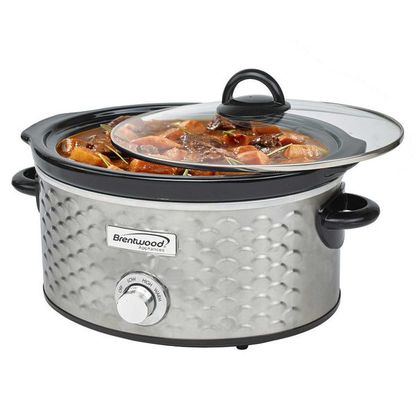 Brentwood SC-140S Scallop Pattern 4.5 Quart Slow Cooker, Stainless Ste ...