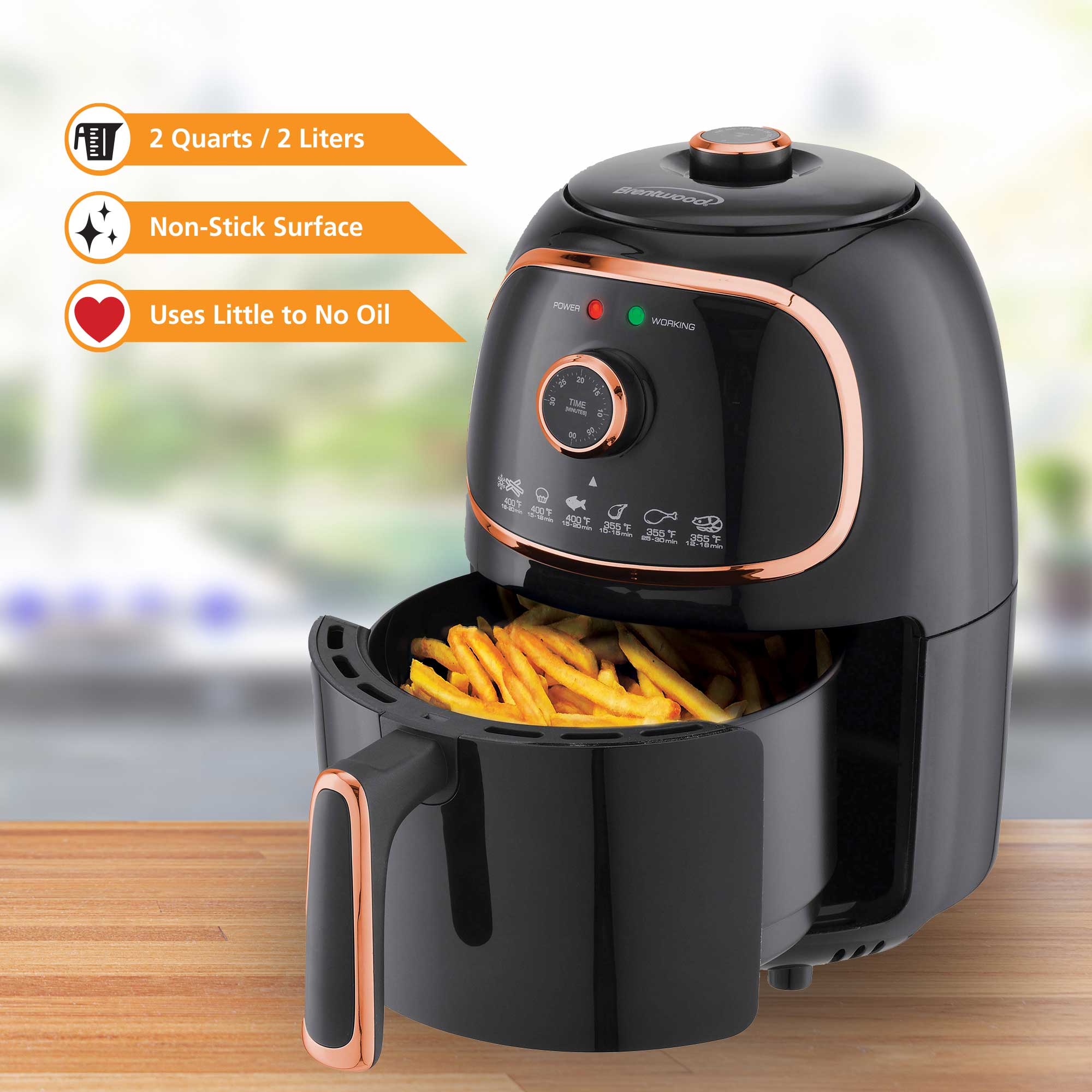 Brentwood AF-202BKC 2-Quart Small Electric Air Fryer, Timer & Temp. Control