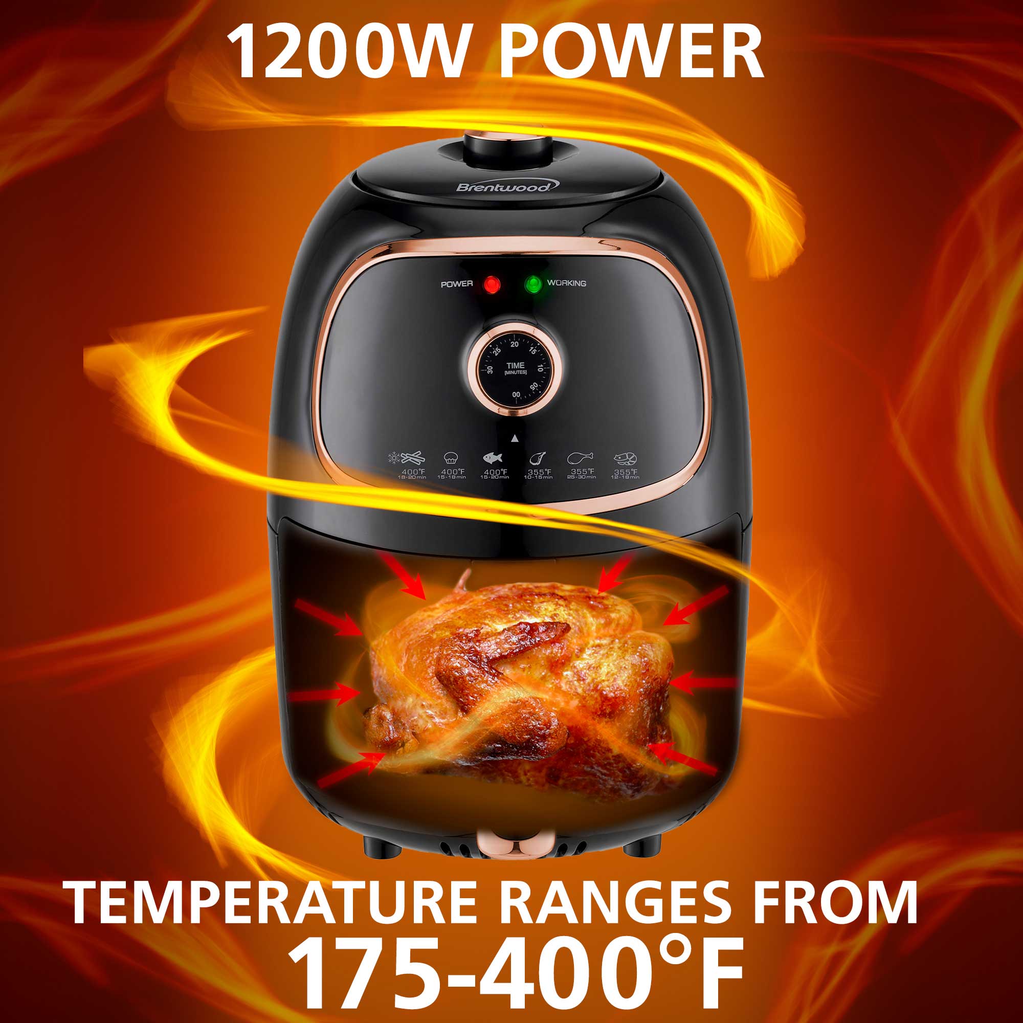 Brentwood AF-202BKC 2-Quart Small Electric Air Fryer, Timer