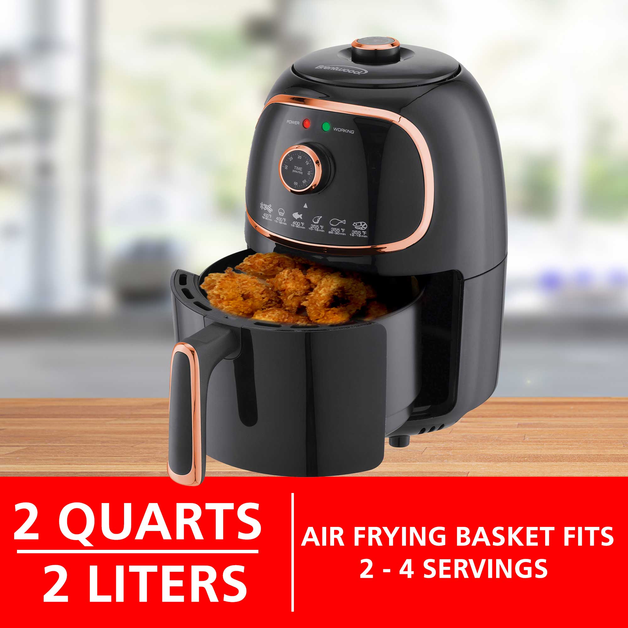 Brentwood AF-202BKC 2-Quart Small Electric Air Fryer, Timer & Temp. Control