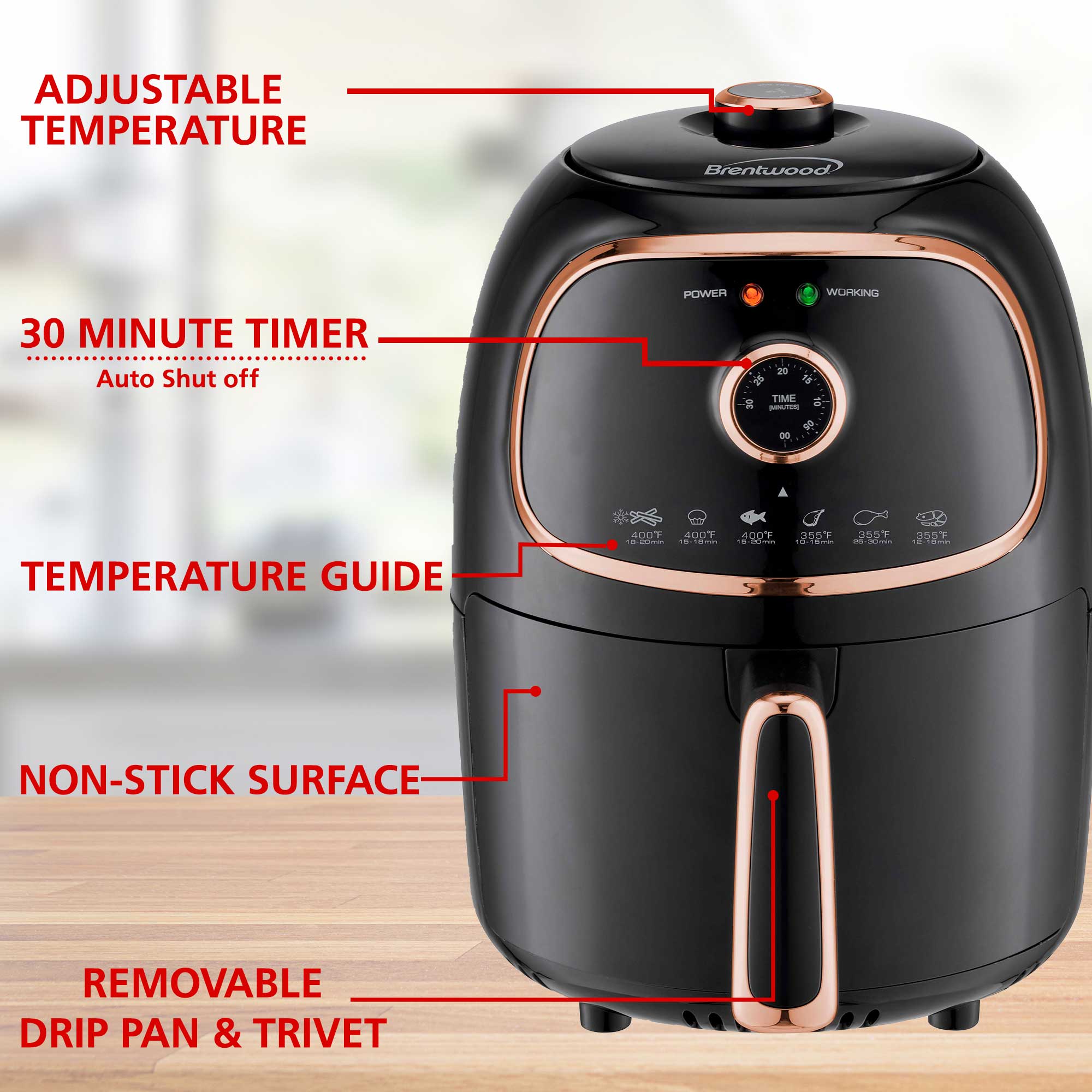 Brentwood AF-202BKC 2-Quart Small Electric Air Fryer, Timer & Temp. Control