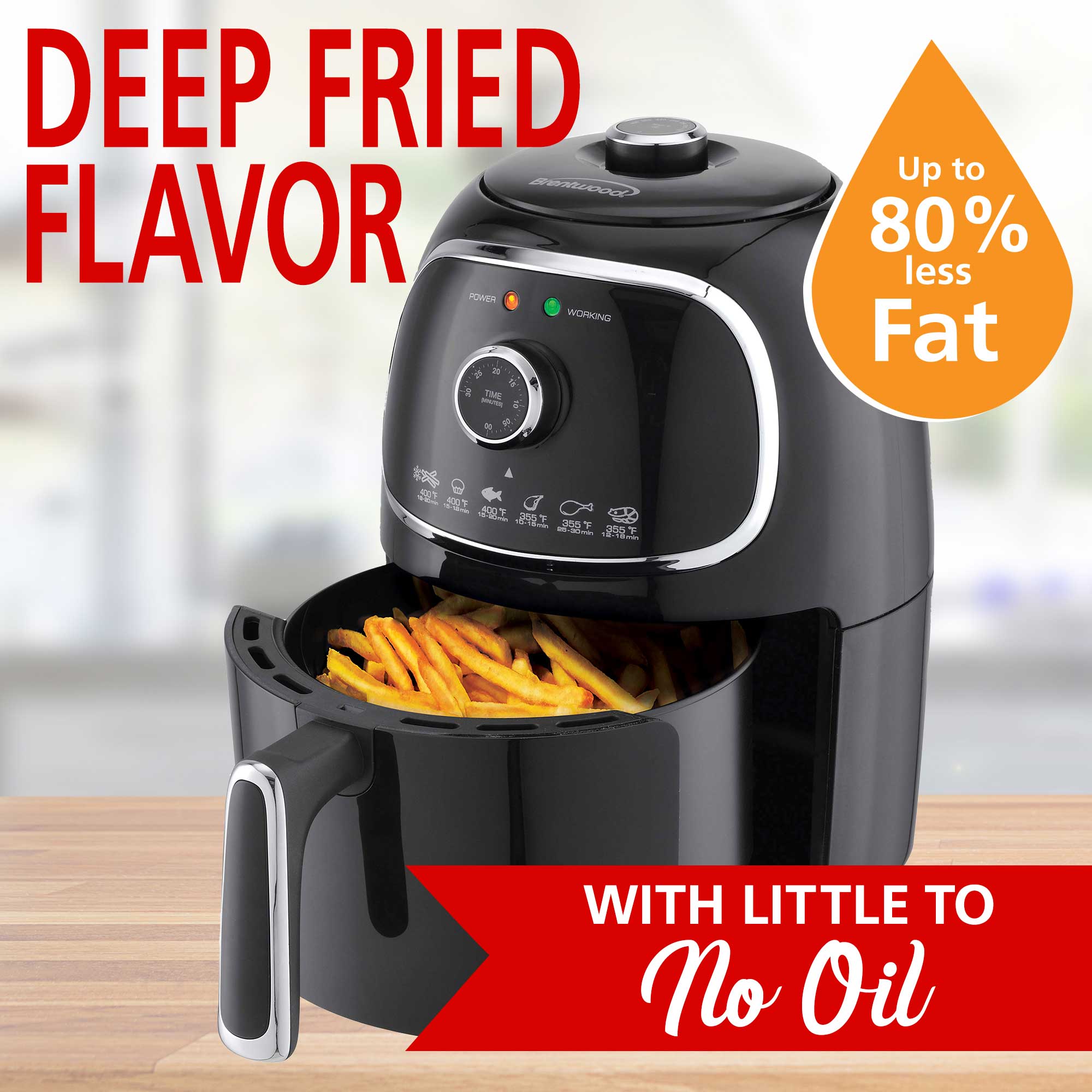 Brentwood AF-202BK 2-Quart Small Electric Air Fryer, Timer & Temp. Control