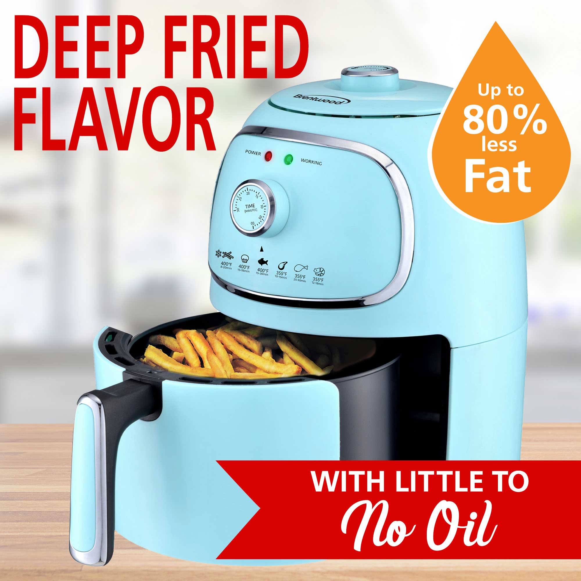 Brentwood AF-202BL 2-Quart Small Electric Air Fryer, Timer & Temp. Control, Blue