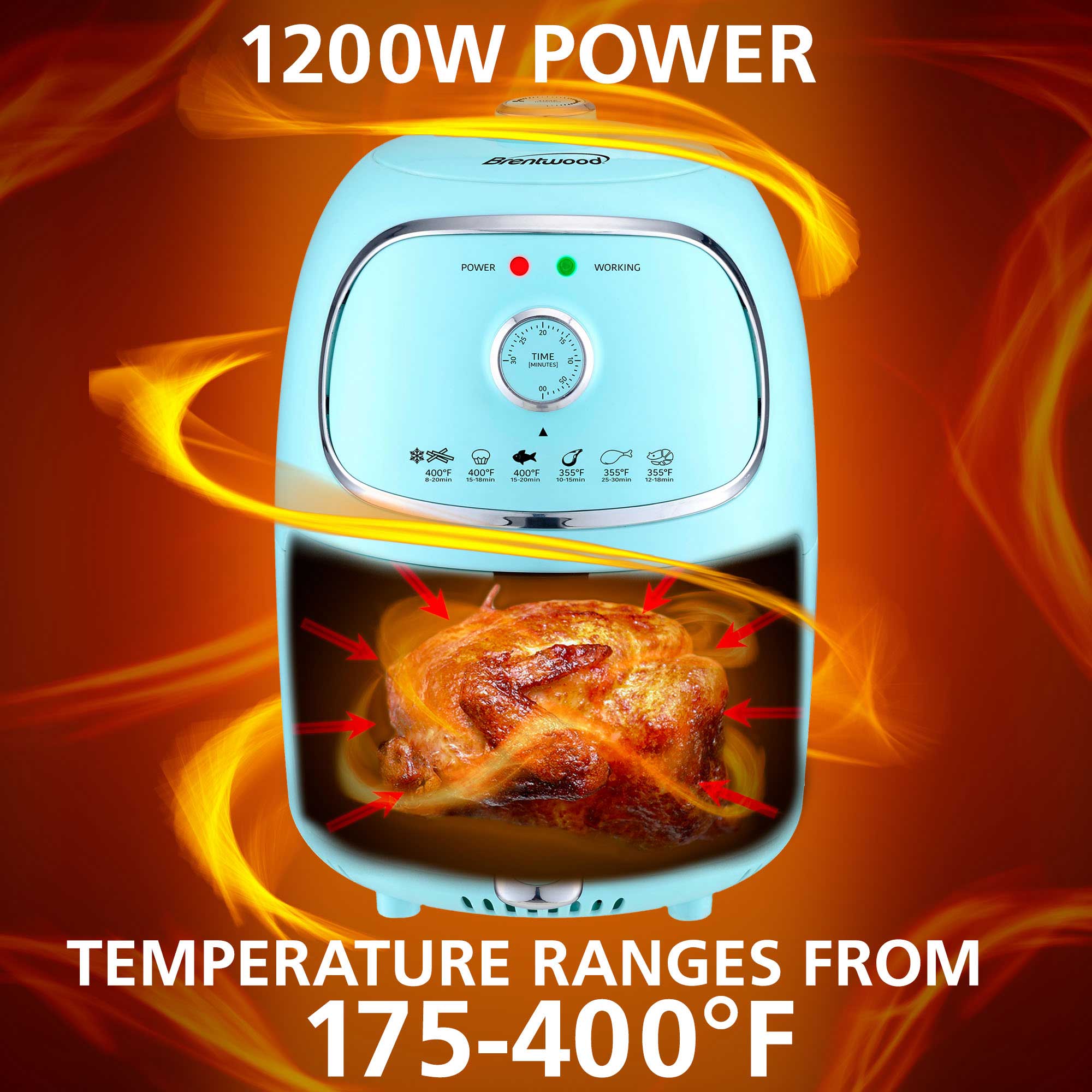 Brentwood AF-202BL 2-Quart Small Electric Air Fryer, Timer & Temp. Control, Blue