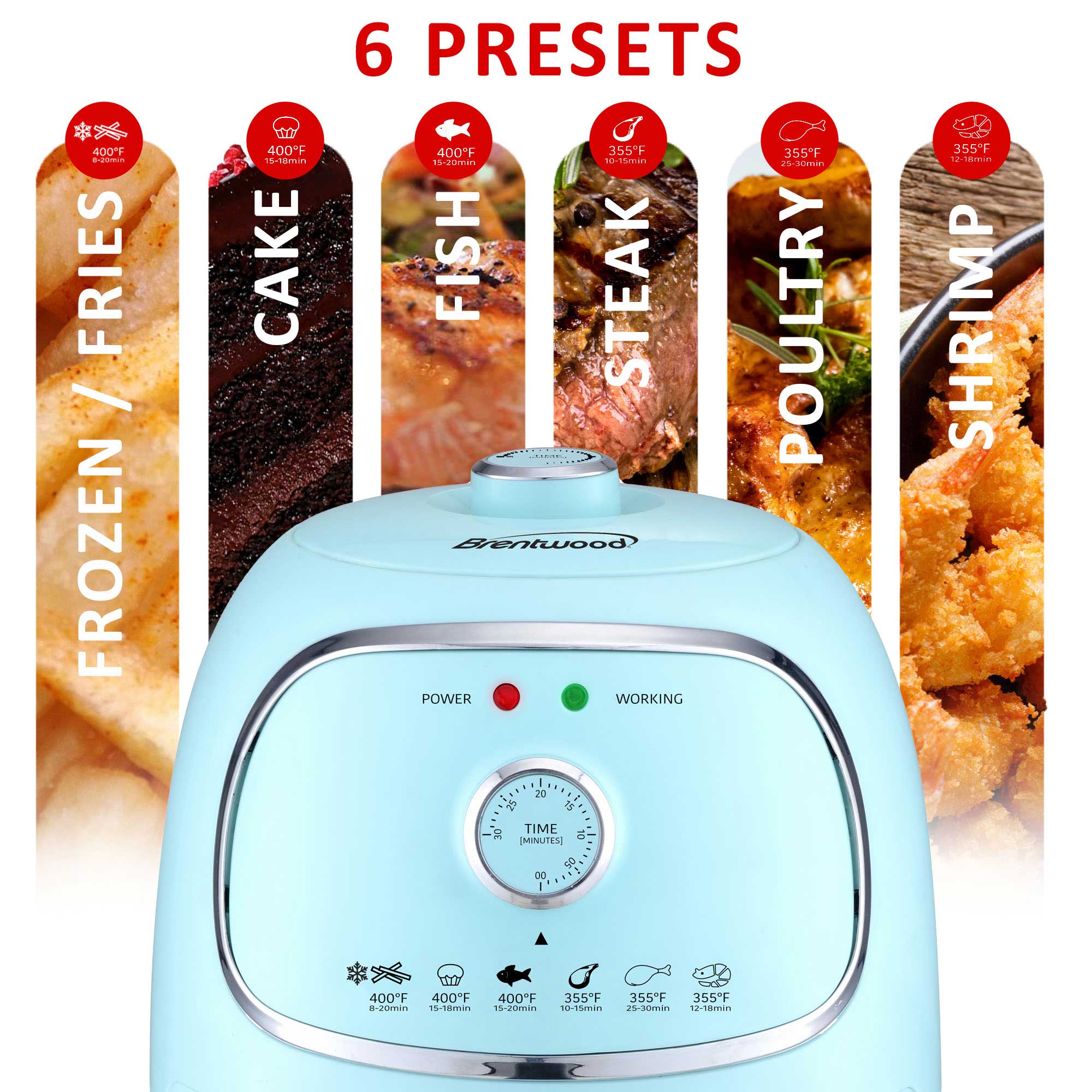Brentwood AF-202BL 2-Quart Small Electric Air Fryer, Timer & Temp. Control, Blue