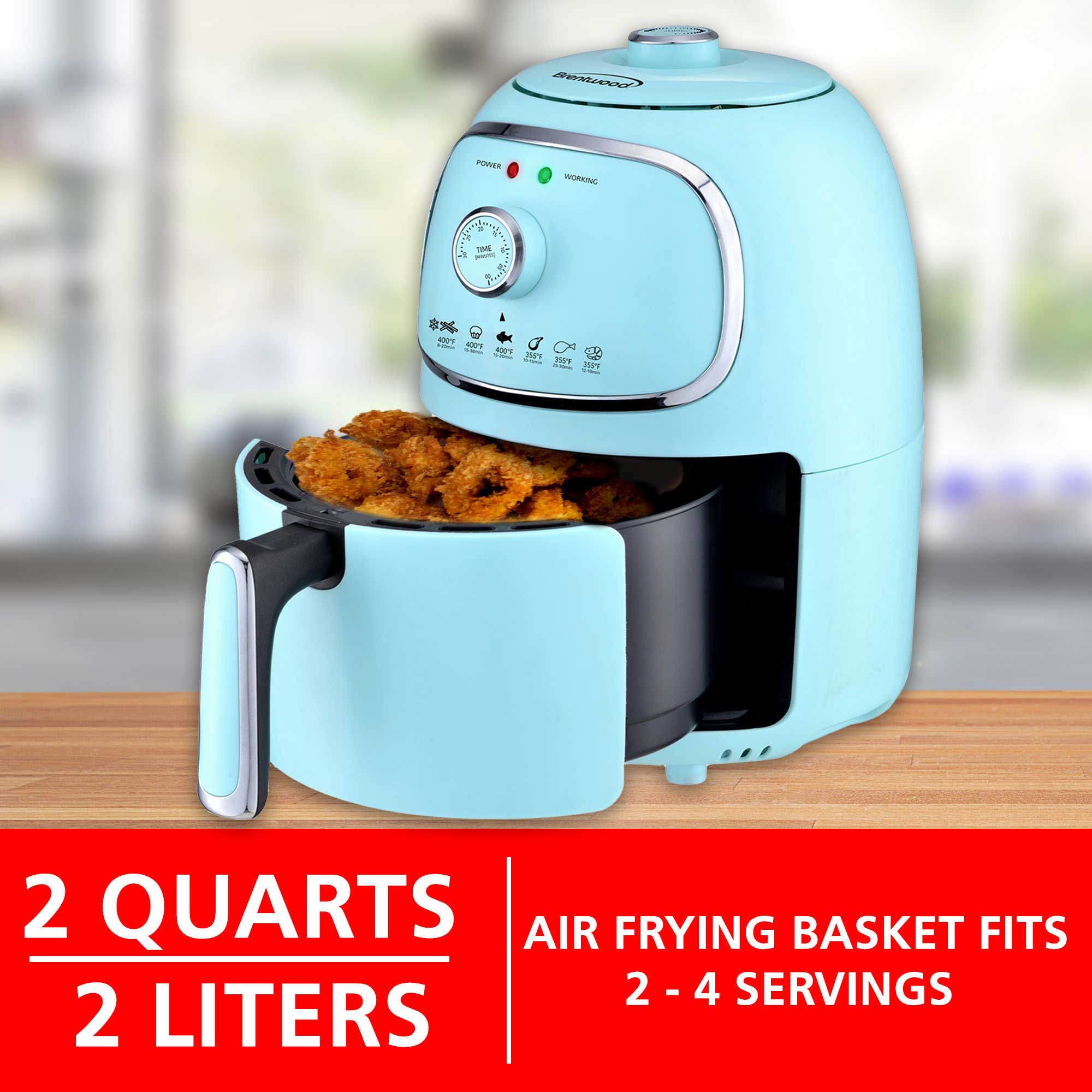 Brentwood AF-202BL 2-Quart Small Electric Air Fryer, Timer & Temp. Control, Blue