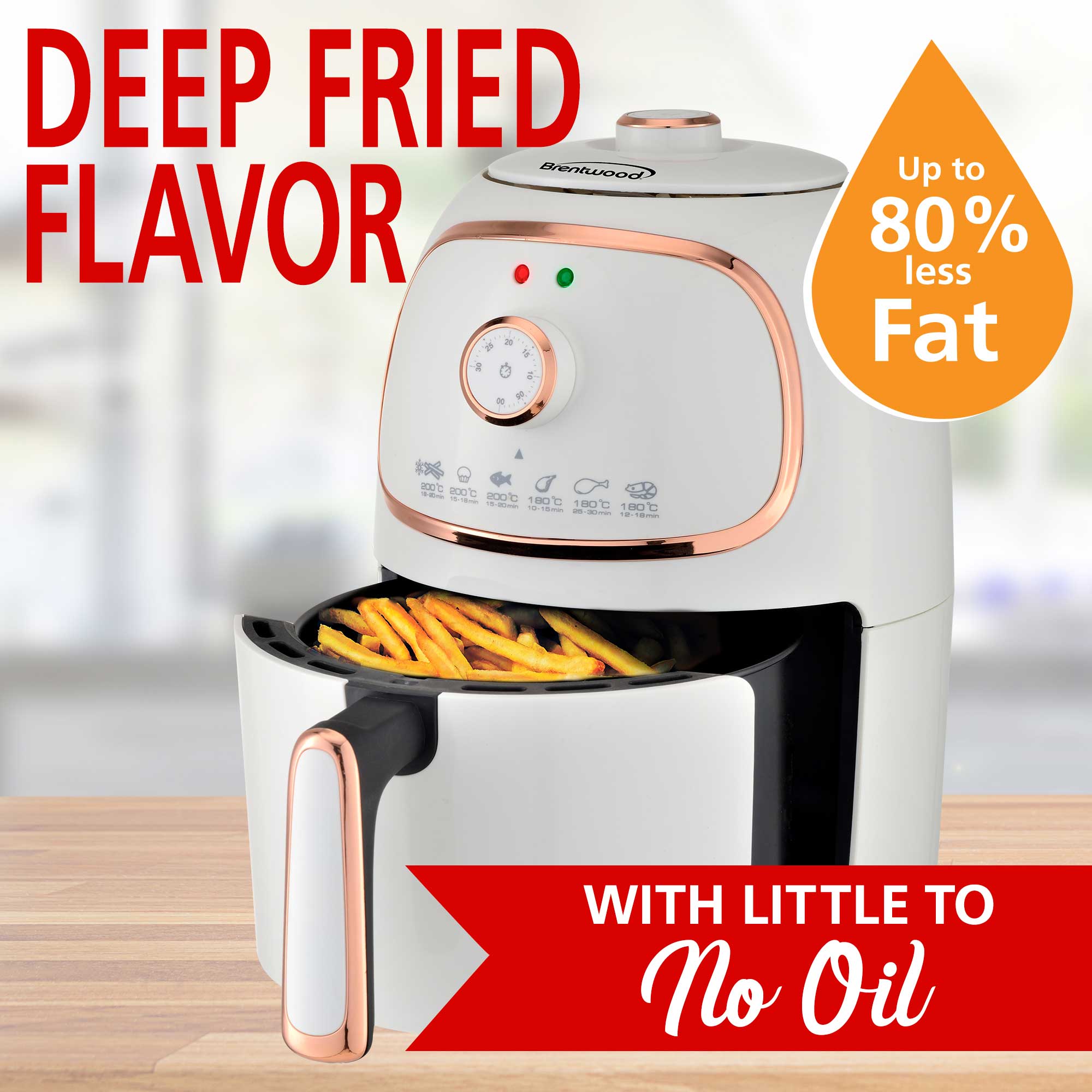 Brentwood AF-202W 2-Quart Small Electric Air Fryer, Timer & Temp. Control