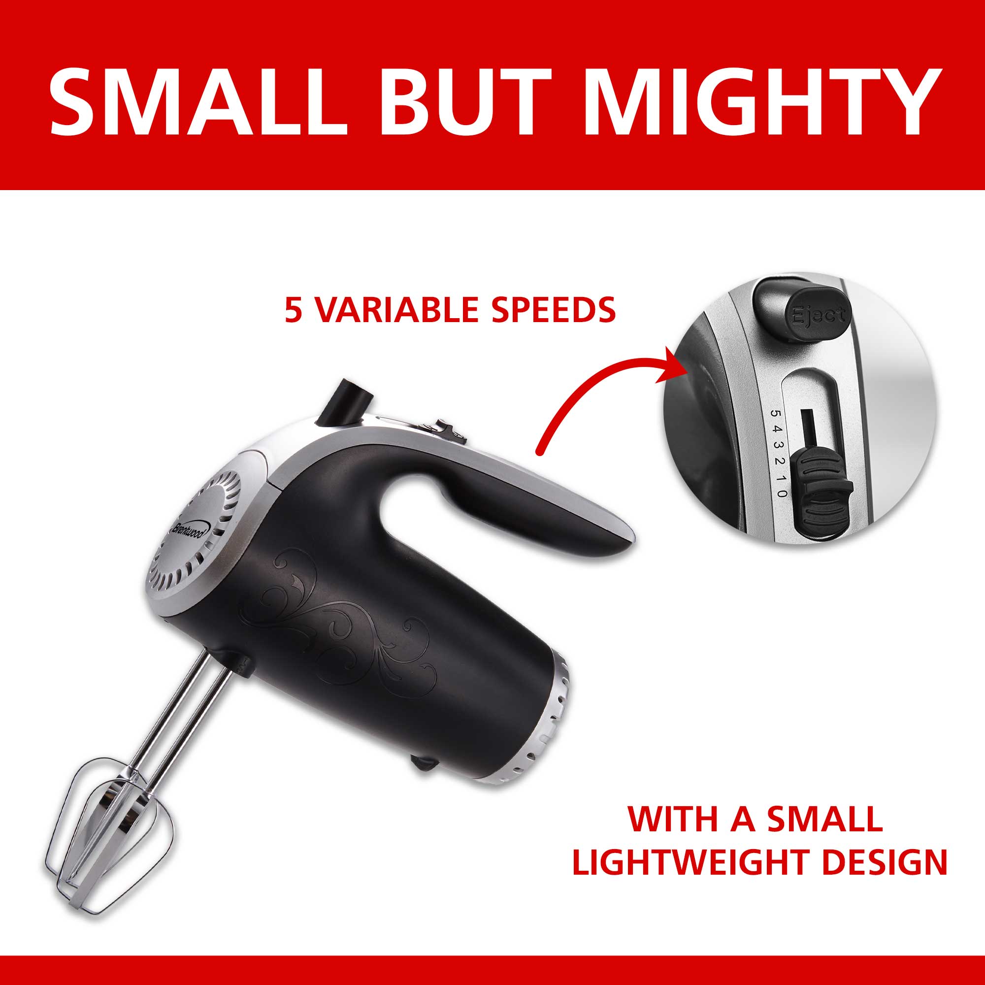 Brentwood HM-48B Lightweight 5-Speed Electric Hand Mixer, Black