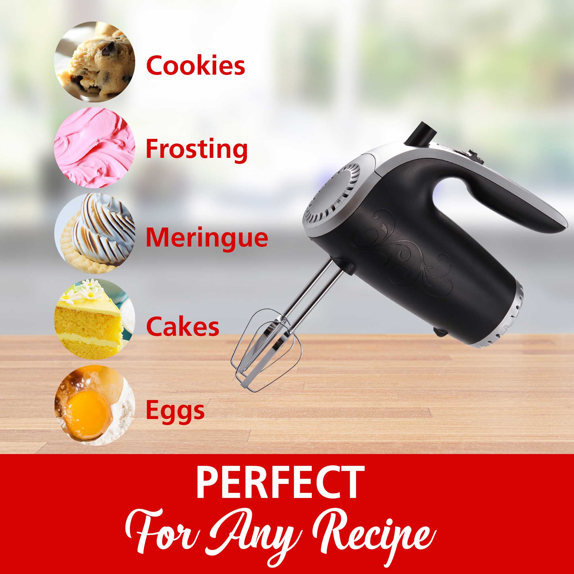 Brentwood HM-48B Lightweight 5-Speed Electric Hand Mixer, Black