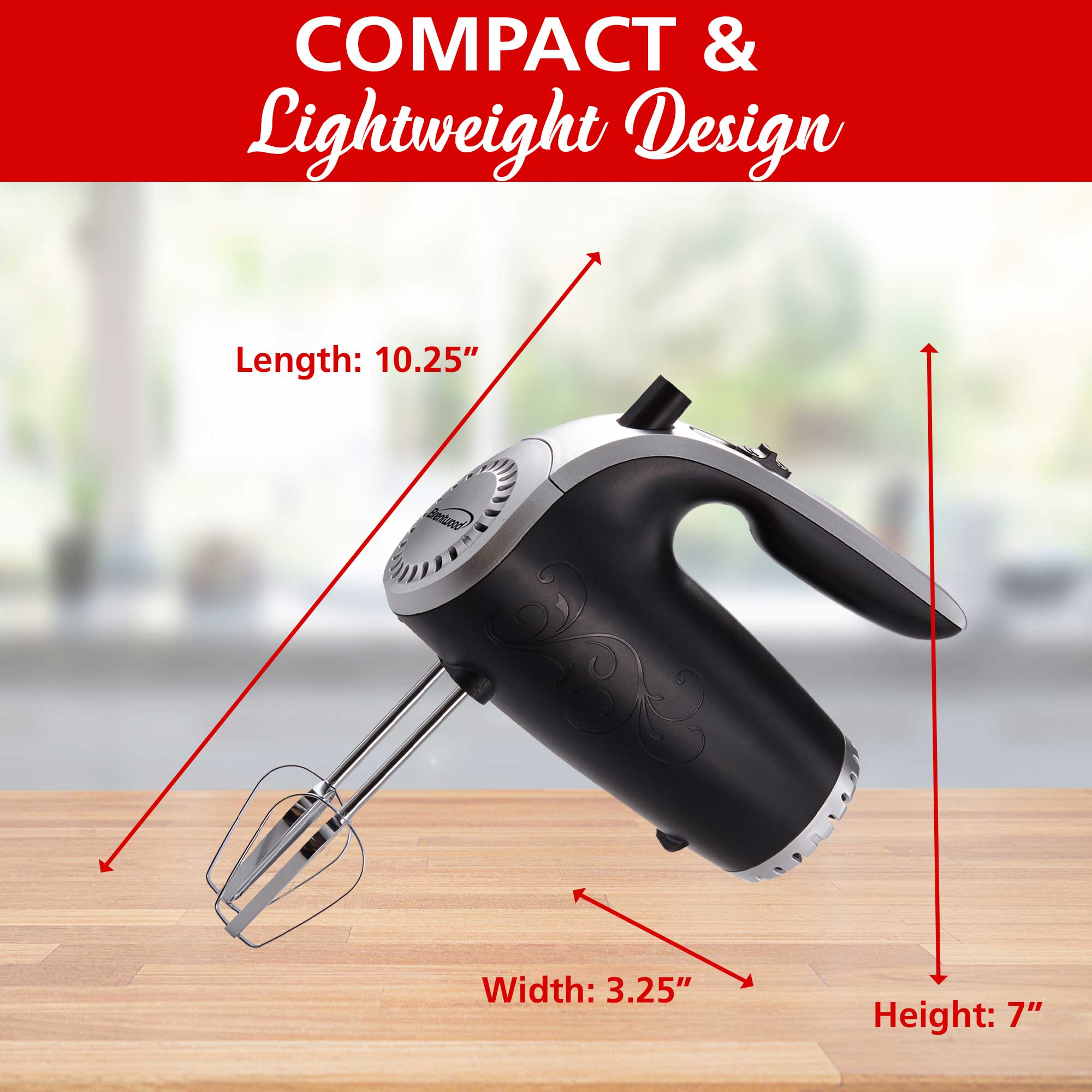 Brentwood HM-48B Lightweight 5-Speed Electric Hand Mixer, Black