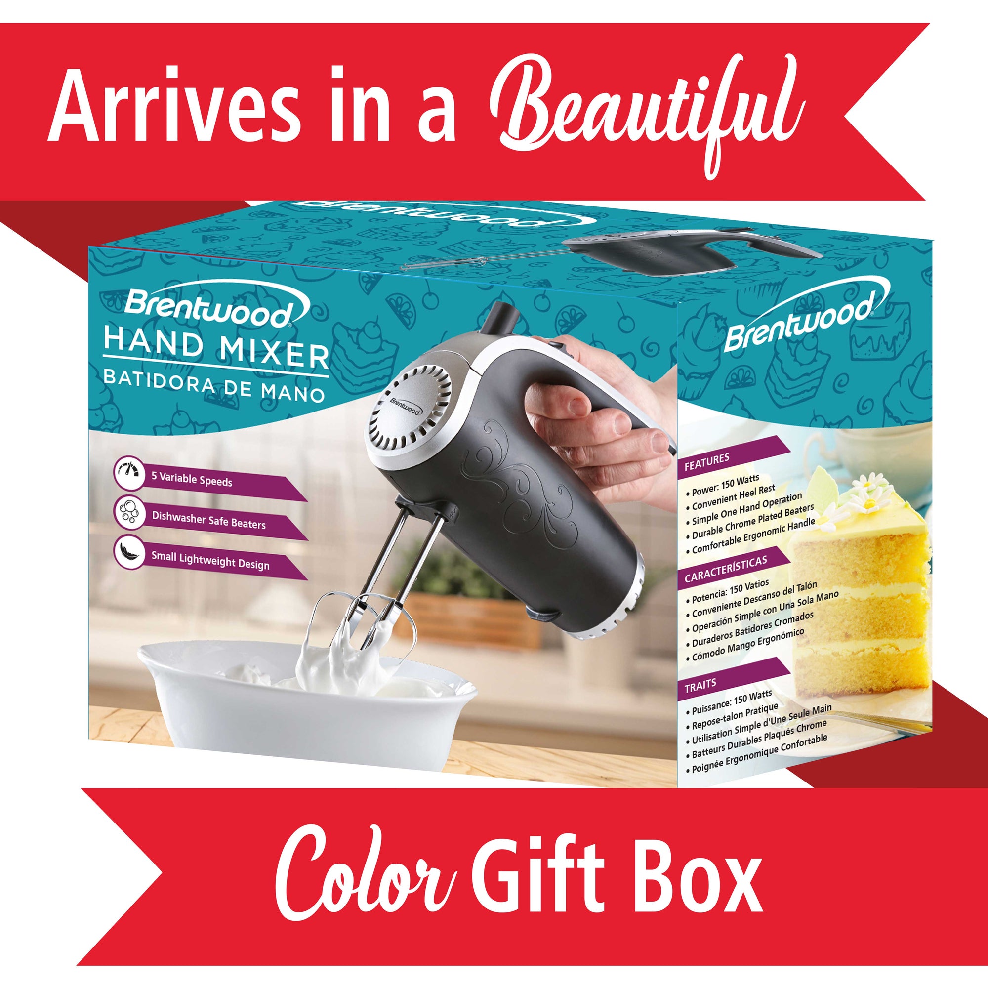 Brentwood HM-48B Lightweight 5-Speed Electric Hand Mixer, Black