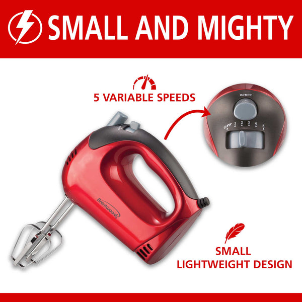Brentwood HM-46 Lightweight 5-Speed Electric Hand Mixer, Red ...