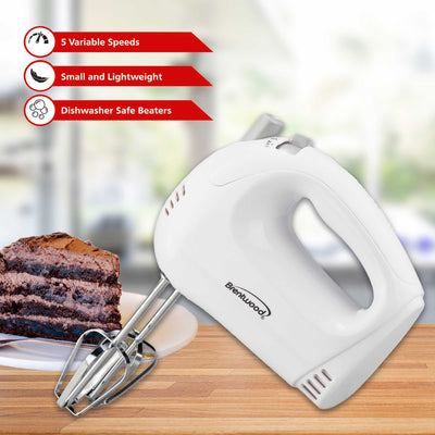Brentwood HM-45 Lightweight 5-Speed Electric Hand Mixer, White