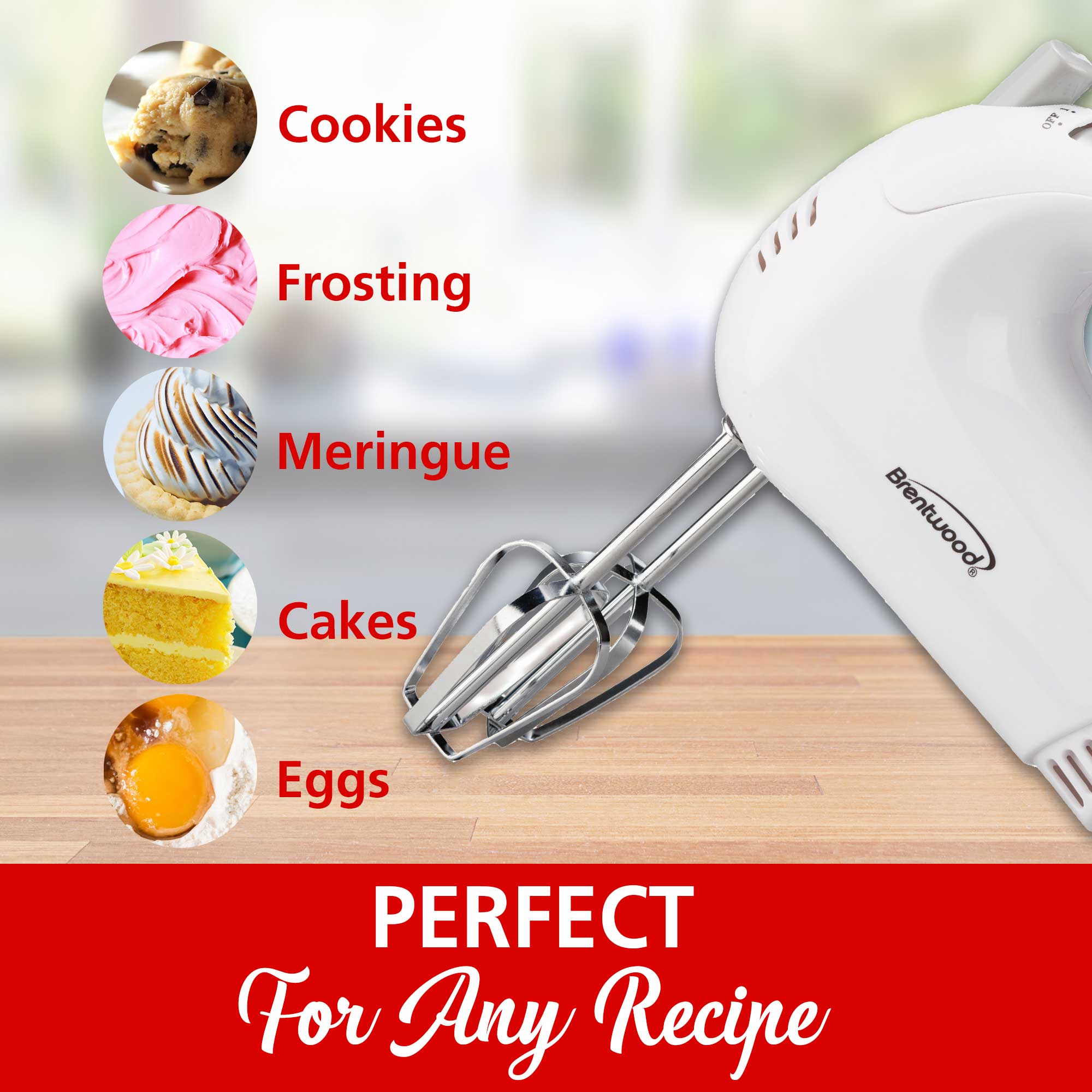 Brentwood HM-45 Lightweight 5-Speed Electric Hand Mixer, White