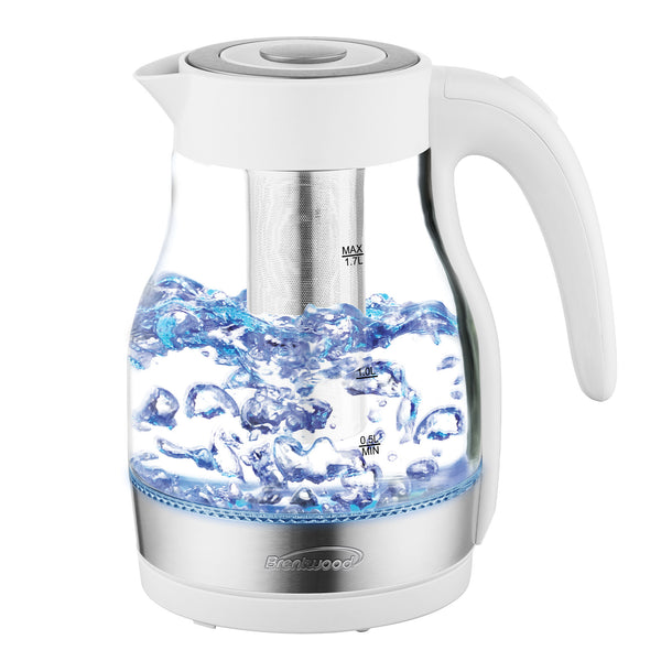 Brentwood KT-1962W 1.7L Cordless Glass Electric Kettle with Tea