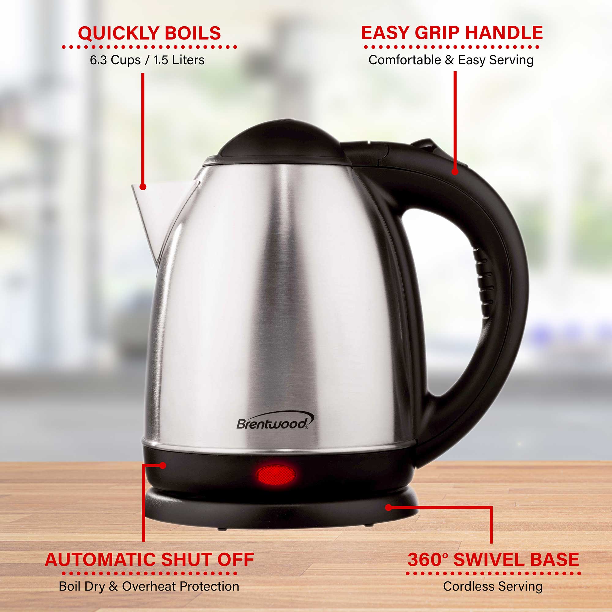 Electric Hot Tea Kettle, 1200w Quick Boil, Auto Shut-Off and Boil