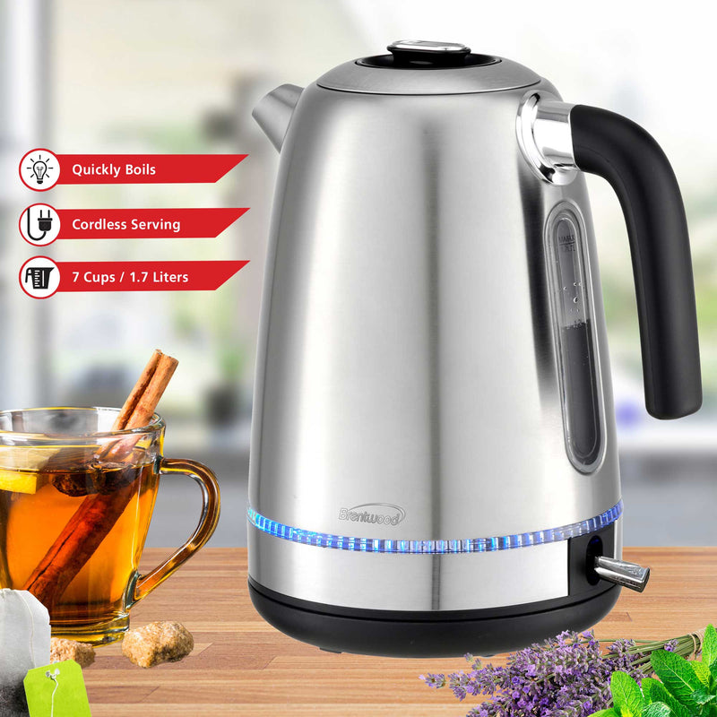 Brentwood KT-1900W 1.7L Cordless Glass Electric Kettle, White - Brentwood  Appliances
