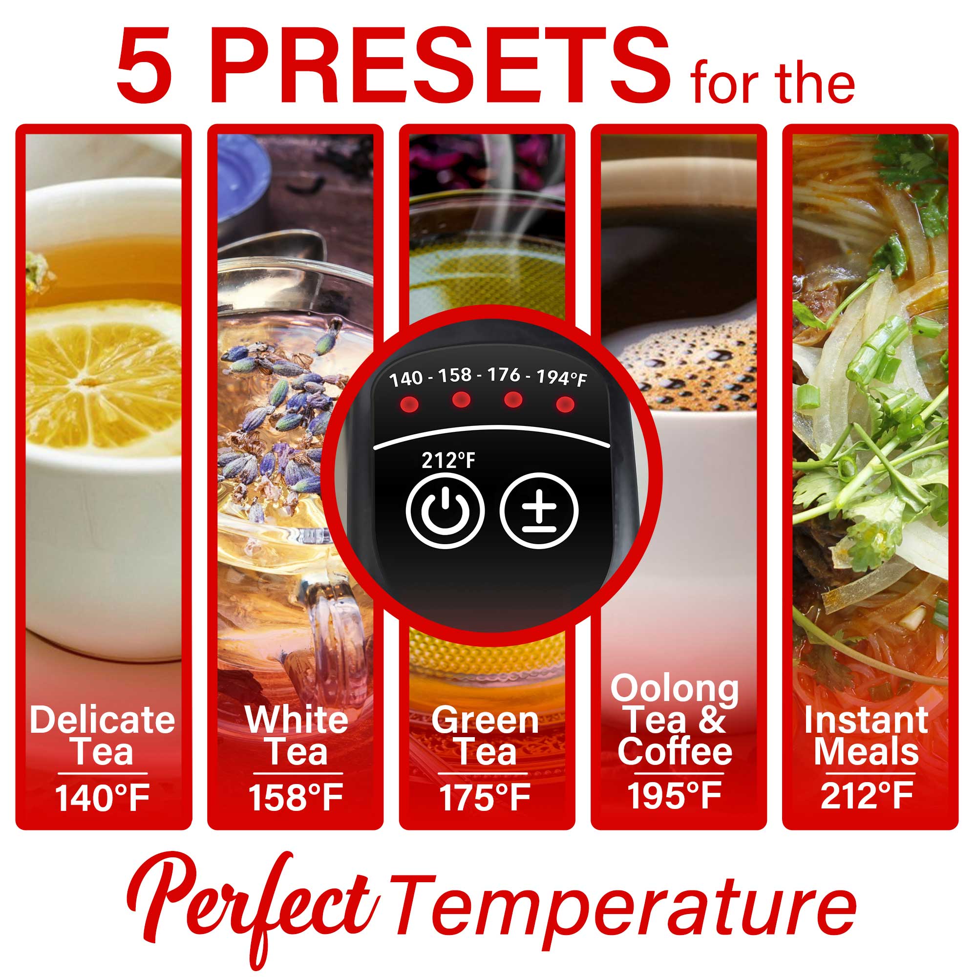 Brentwood KT-1796DS 1500W 1.7L Cordless Digital Stainless Steel Kettle with 5 Temperature Presets