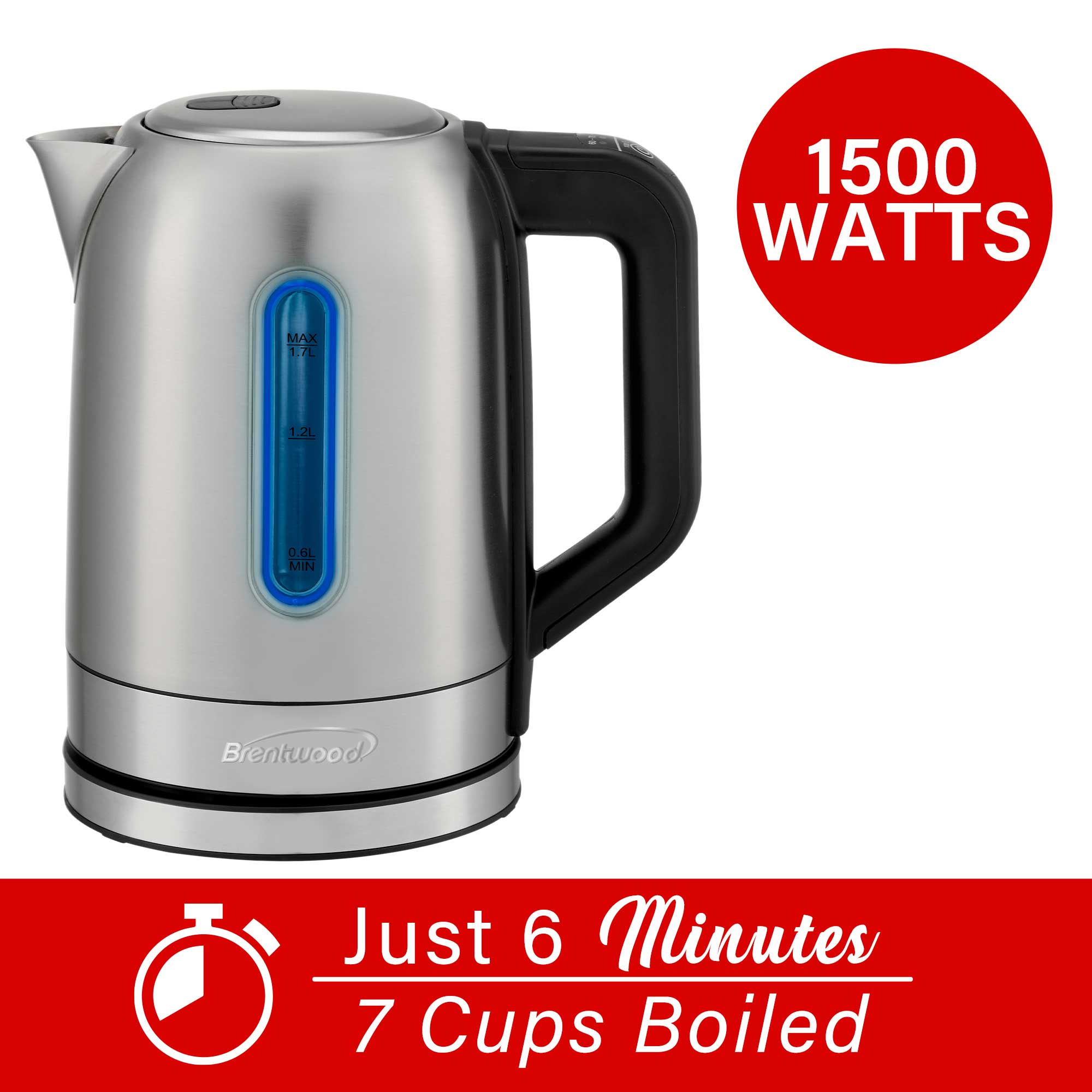 Brentwood KT-1796DS 1500W 1.7L Cordless Digital Stainless Steel Kettle with 5 Temperature Presets