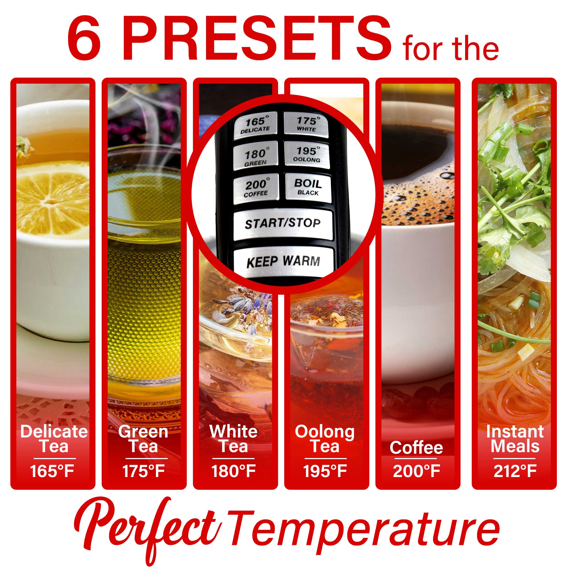 Brentwood KT-1982DBK 1.7L Cordless Digital Glass Electric Kettle with 6 Precise Temperature Presets, Black